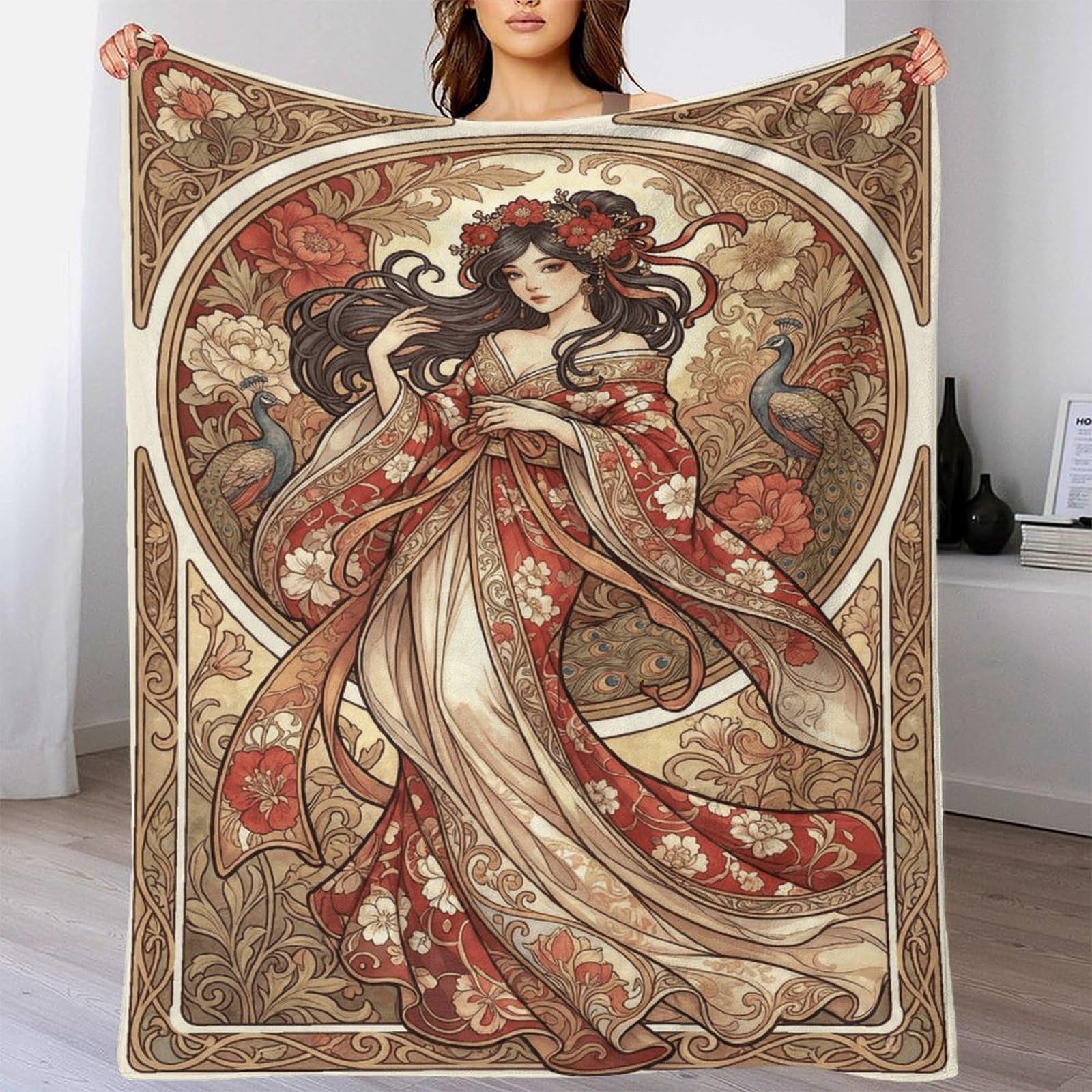 W7C8U2X3 Art Nouveau Mucha Woman for Warm Throw Blanket, Bedroom Sofa Couch