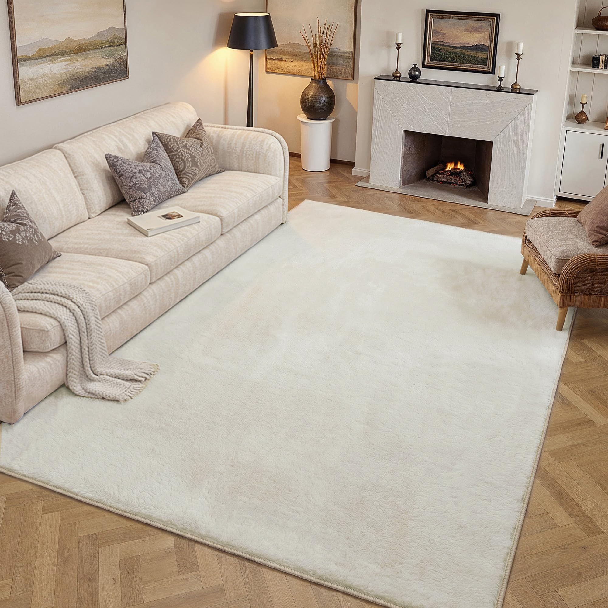 PureCozy Alfombra Salon 200x300cm Beige Alfombras Moderno Pelo Sintético Suave Habitacion Carpete Sala Comedor Dormitorio Pie Cama Oficina Grandes Decoración Carpet