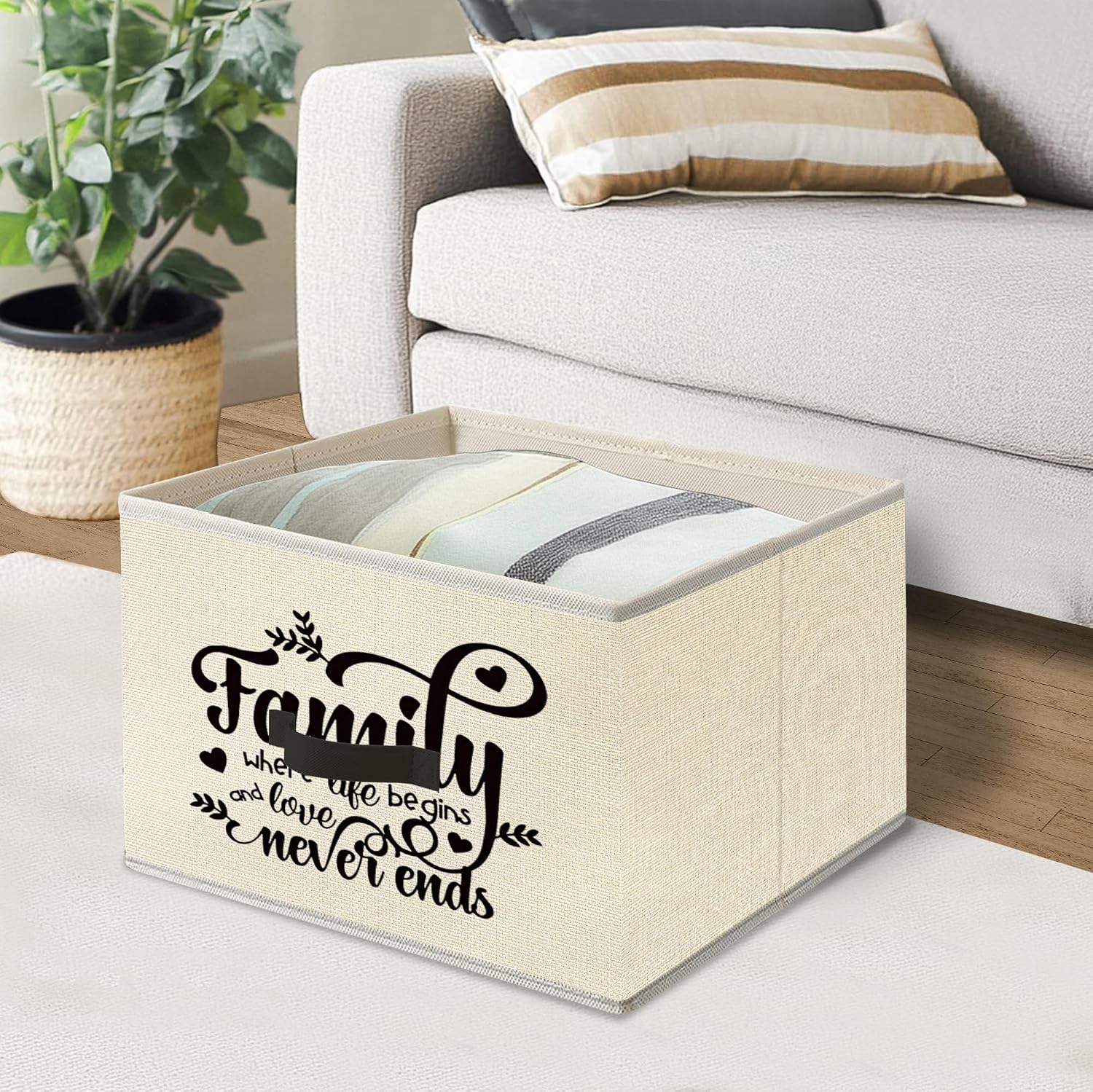Mancheng-zi Family Reunion Gifts Collapsible Storage Bins, Family Where Life Begins and Love Never Ends Inspirational Toys Books Clothes Storage Organizer Baskets for Living Room Bedroom image 2