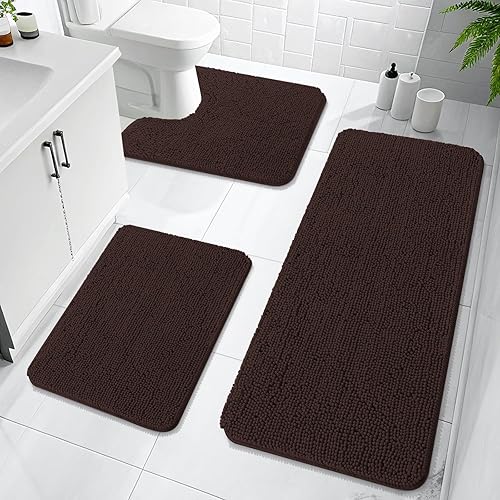 Miniatura 65 de OLANLY Juegos de Alfombras de Baño de 3 Piezas, Tapetes de Baño de Chenille Suave y Absorbente y Alfombra de Contorno en Forma de U para Inodoro