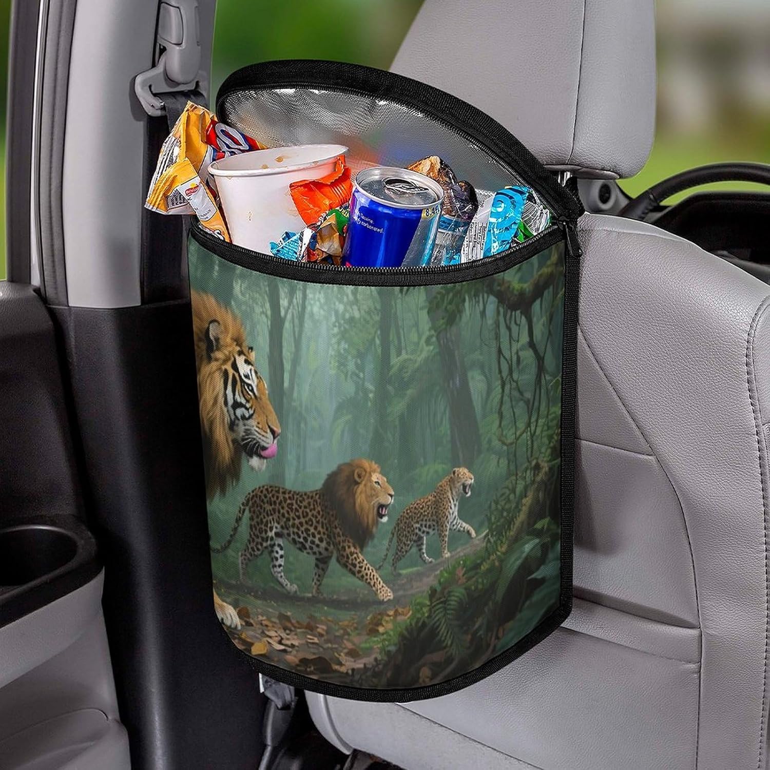 MUSM Leakproof Car Trash Can 2.5 Gallon, Durable Automotive Garbage Bag with Waterproof Liner, Big Cats Trash Bag for Car, Truck, RV & Bathroom