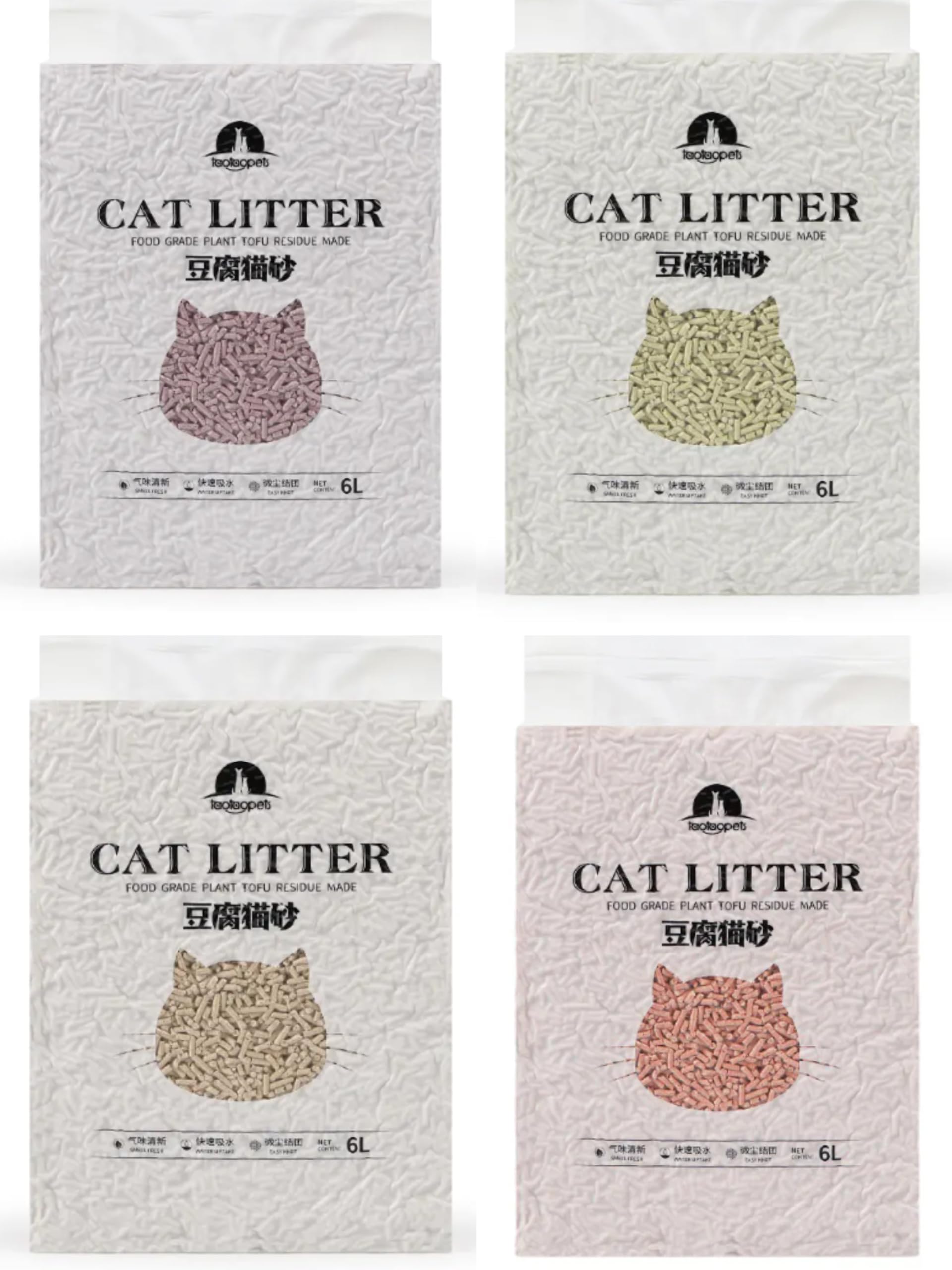 4 Packs Clumping Biodegradable Absorbent Fragrance Tofu Cat Litter 24L