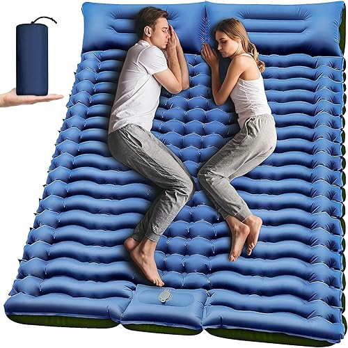 Miniatura 1 de Colchoneta de dormir doble  Autoinflable de 4 pulgadas extra gruesa para 2 personas con almohada con bomba de pie incorporada, alfombrilla inflable