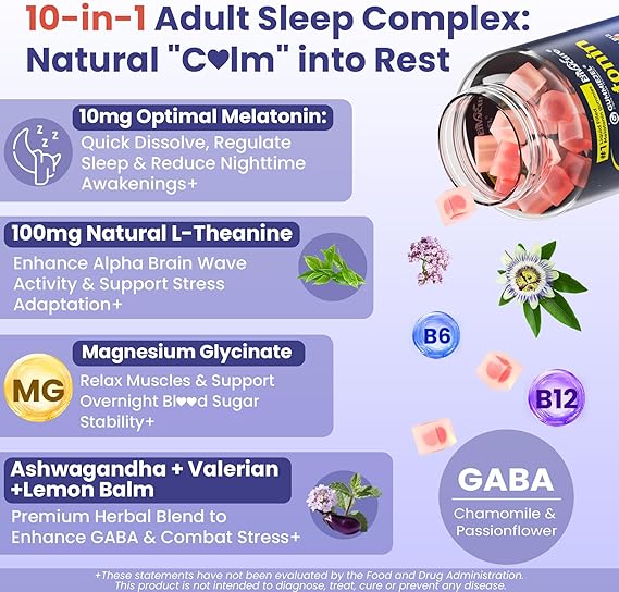 EnvyCure Melatonin Gummies 10mg 20mg Extra Strength Sleep Aid for Adults with Magnesium Glycinate 100mg, L-Theanine, Ashwagandha, B6, B12 Deep Relaxation, Sugar Free 60 Cts