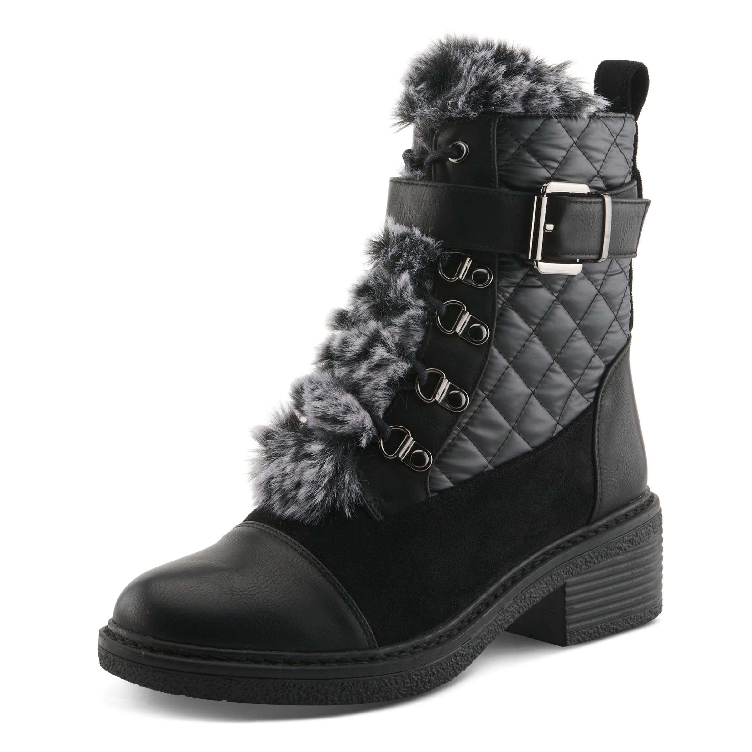 PATRIZIA HILVIA-QUILT Womens Winter Ankle Boot Faux Fur Lined Quilted Microsuede Boot with Block Heel