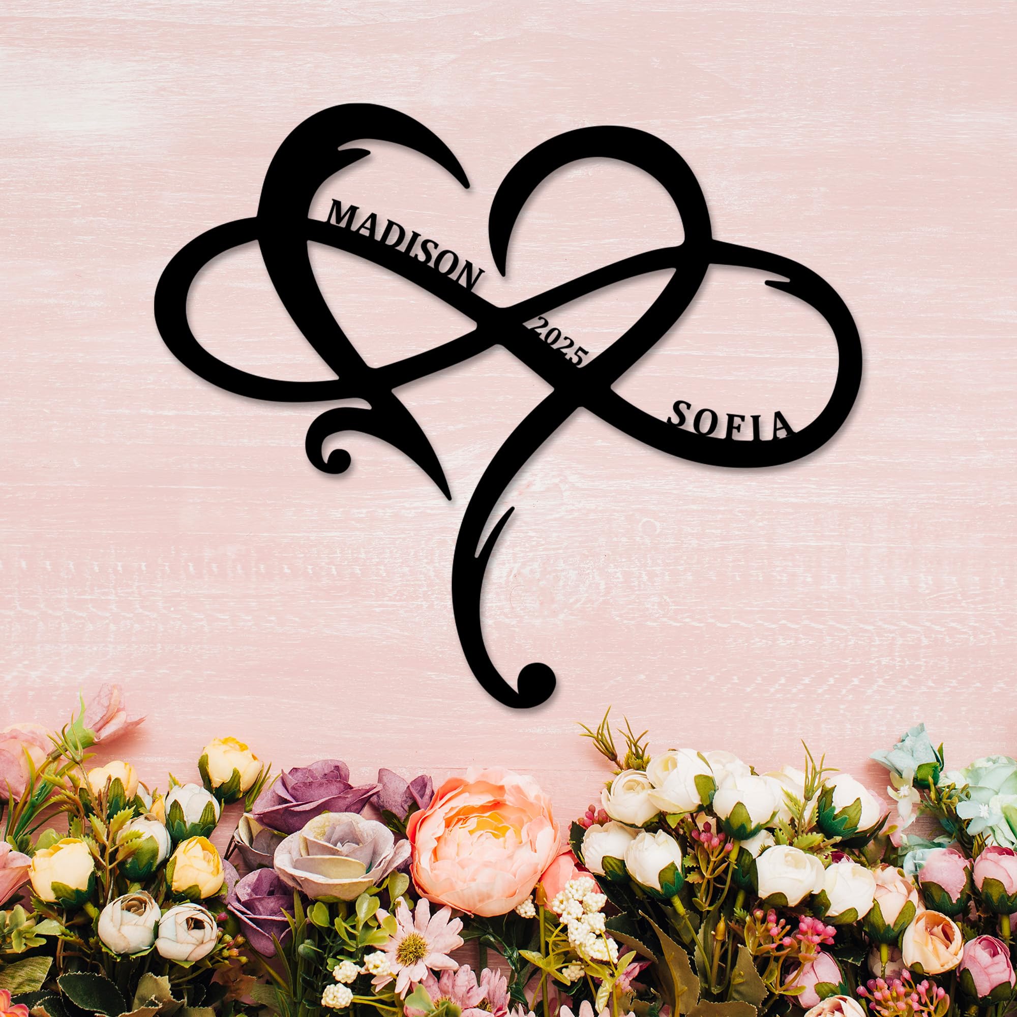 Insoach Design 03 Personalized Infinity Symbol Love Sign Custom Family Name Established Date Love Metal Sign Anniversary Wedding Engagement Valentine's Day Gift For Couple Girlfriend Metal Wall Art Room Wall Decor