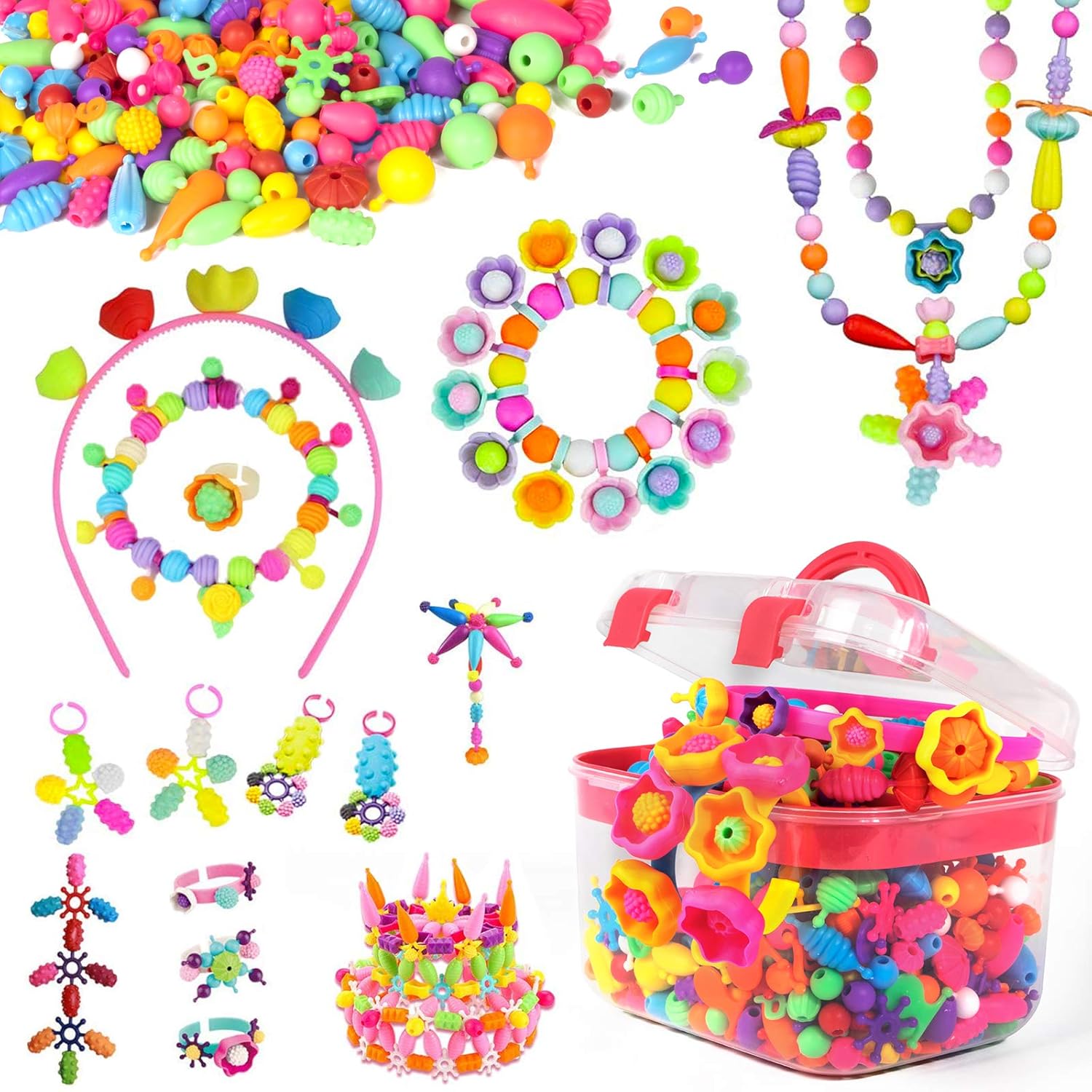 Pop Beads for Kids Jewelry Making Kit Toddlers Girl Toys Art and Craft Snap DIY Creativity Bracelets Necklace Hairband and Rings Toy for Age 3 4 5 6 7 8 9 Year Old Girls Gift Birthday: Arts, Crafts & Sewing