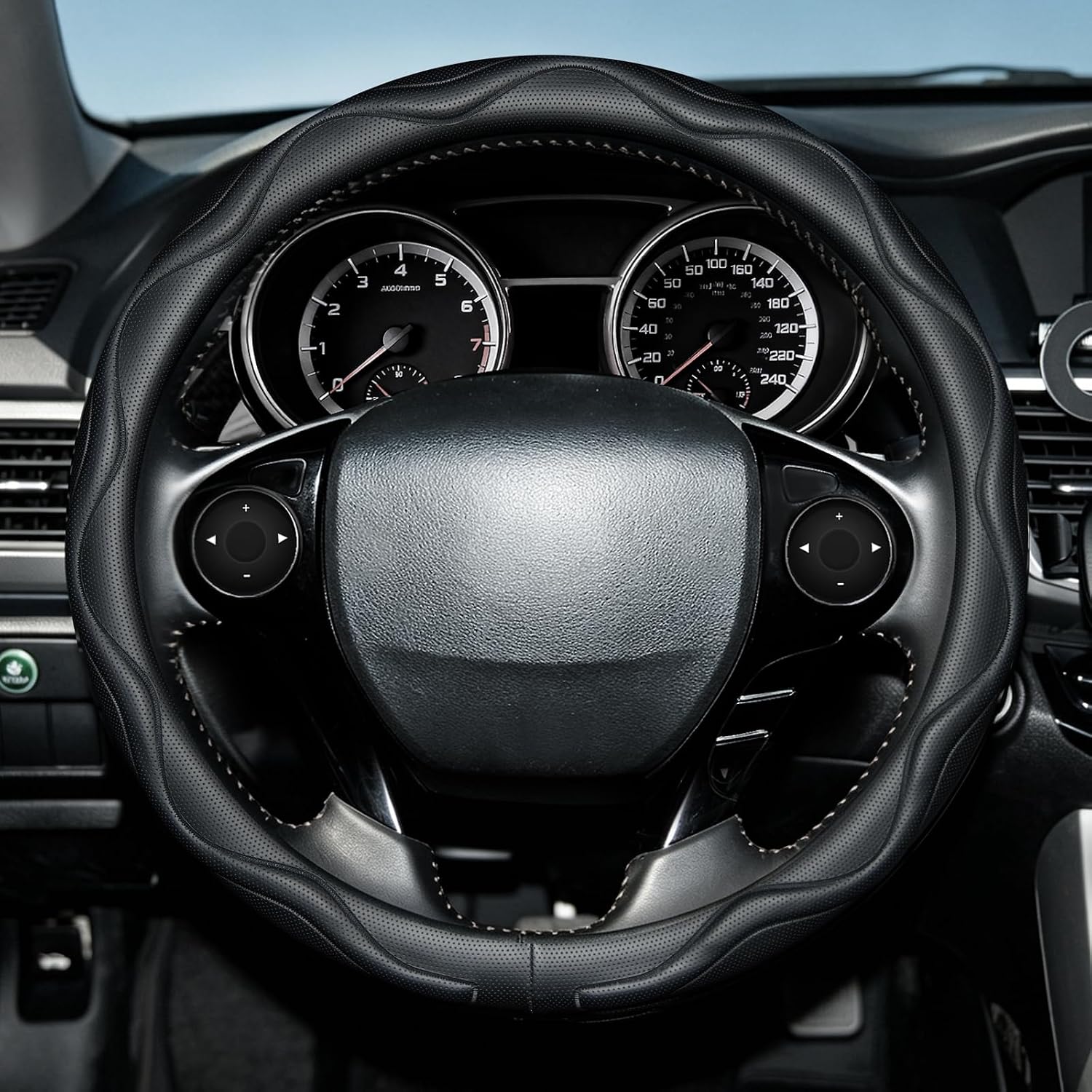 Steering Wheel Cover with Anti-Slip Leather Grip Compatible with Ford, Toyota, Honda, Nissan, and Chevrolet Vehicles for 14.5-15.35 inch Round Steering Wheels Universal Car Accessories