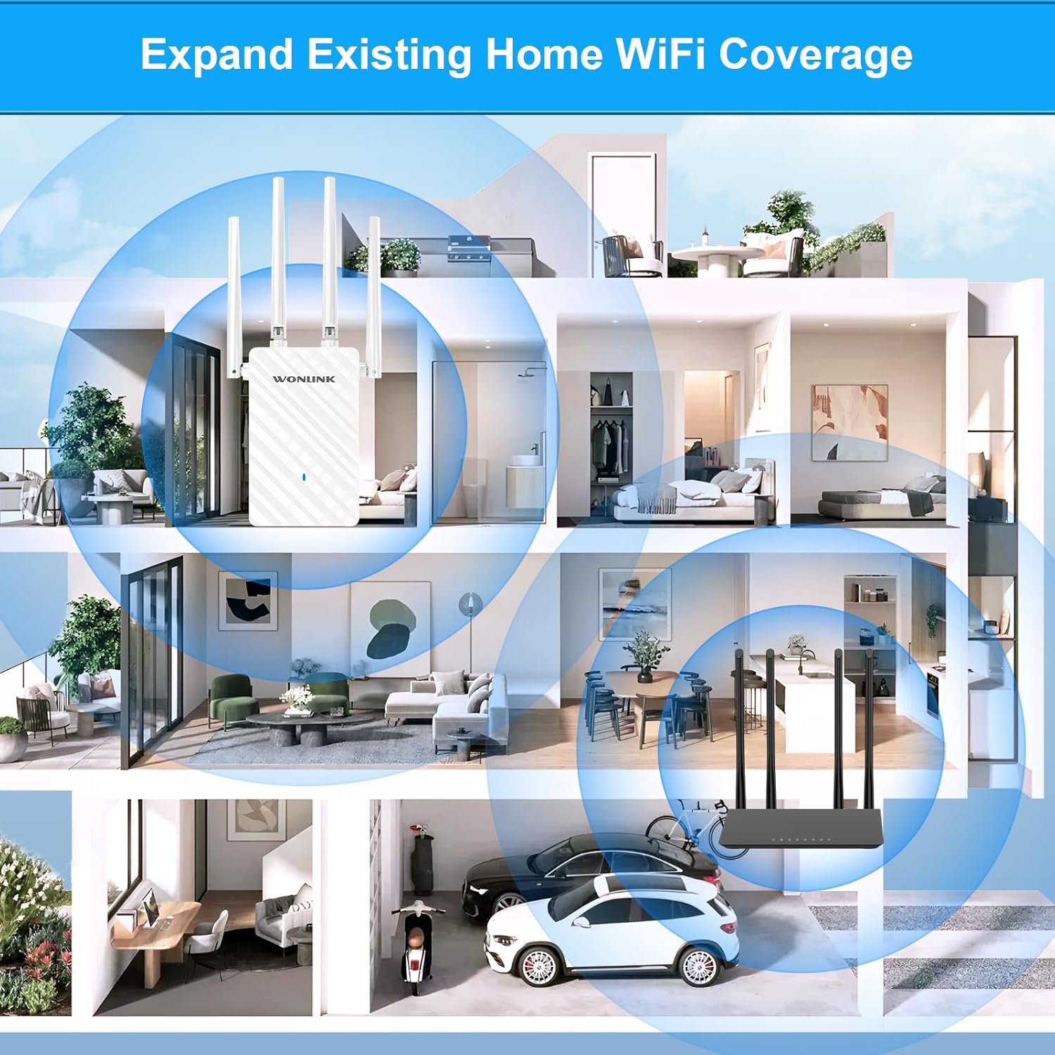 2026 WiFi Extender Signal Booster for Home WL-NE3503, AC1200 WiFi Range Extender, Dual-Band Wireless WiFi Repeater Covers Up to 9800 Sq.ft, with Ethernet Port, One-tap Setup
