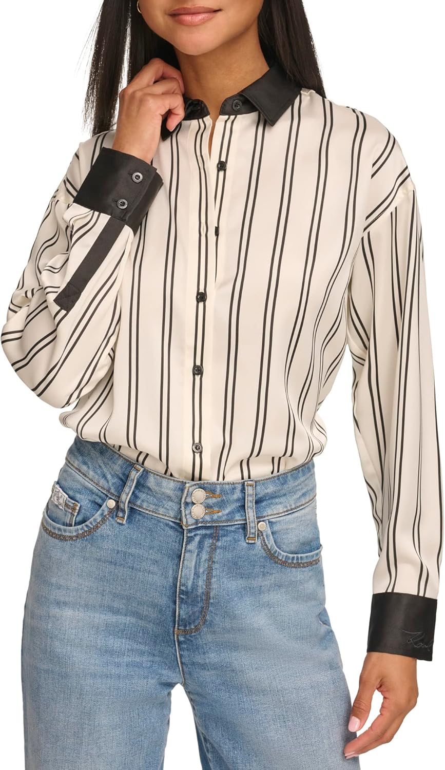 Karl Lagerfeld Womens Oversize Stripe Blouse - Image 5