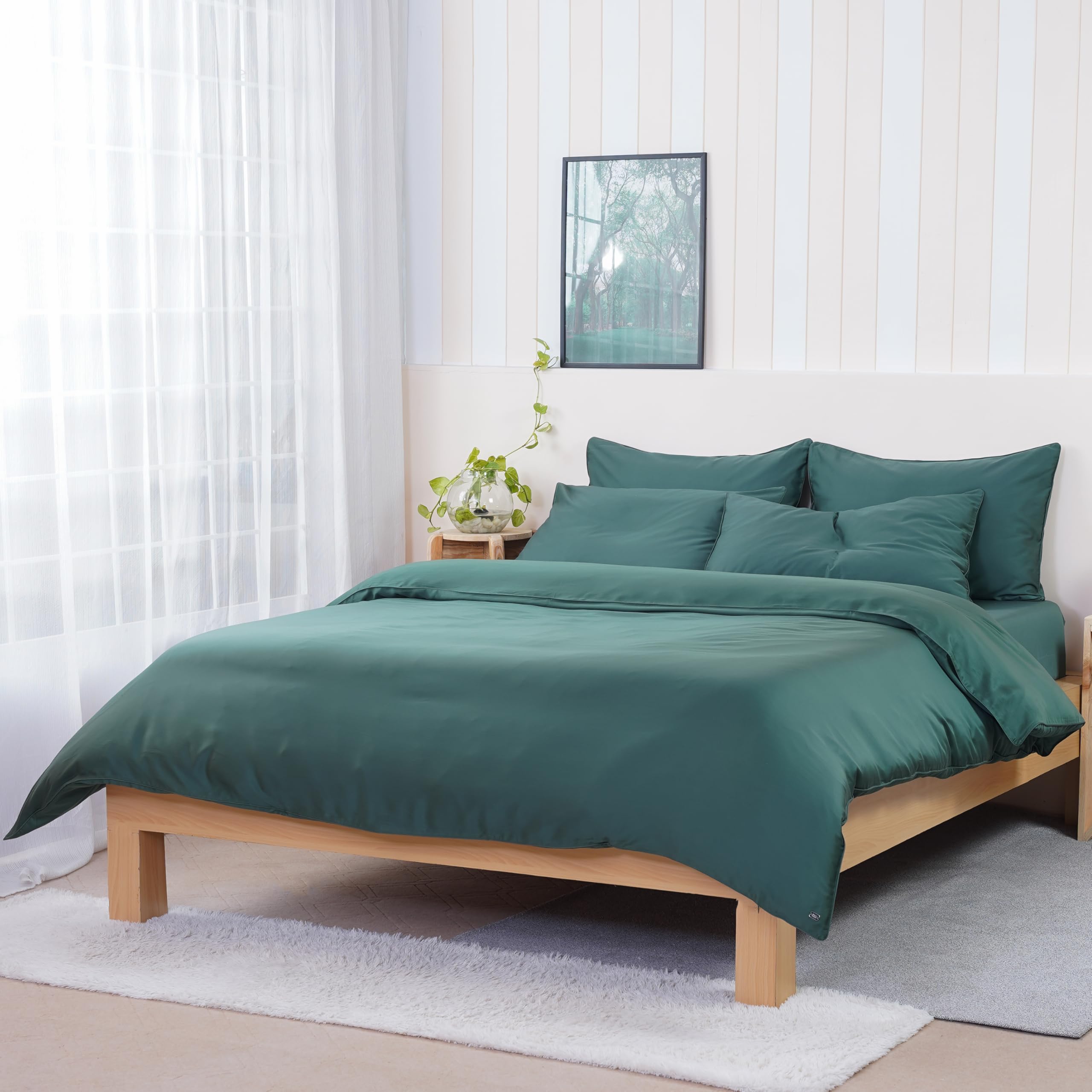 Sheet Story Bamboo Double Duvet Cover Set - 400 Thread Count - Double Duvet Cover with Pillowcases - Luxuriously Soft and Hypoallergenic - Green