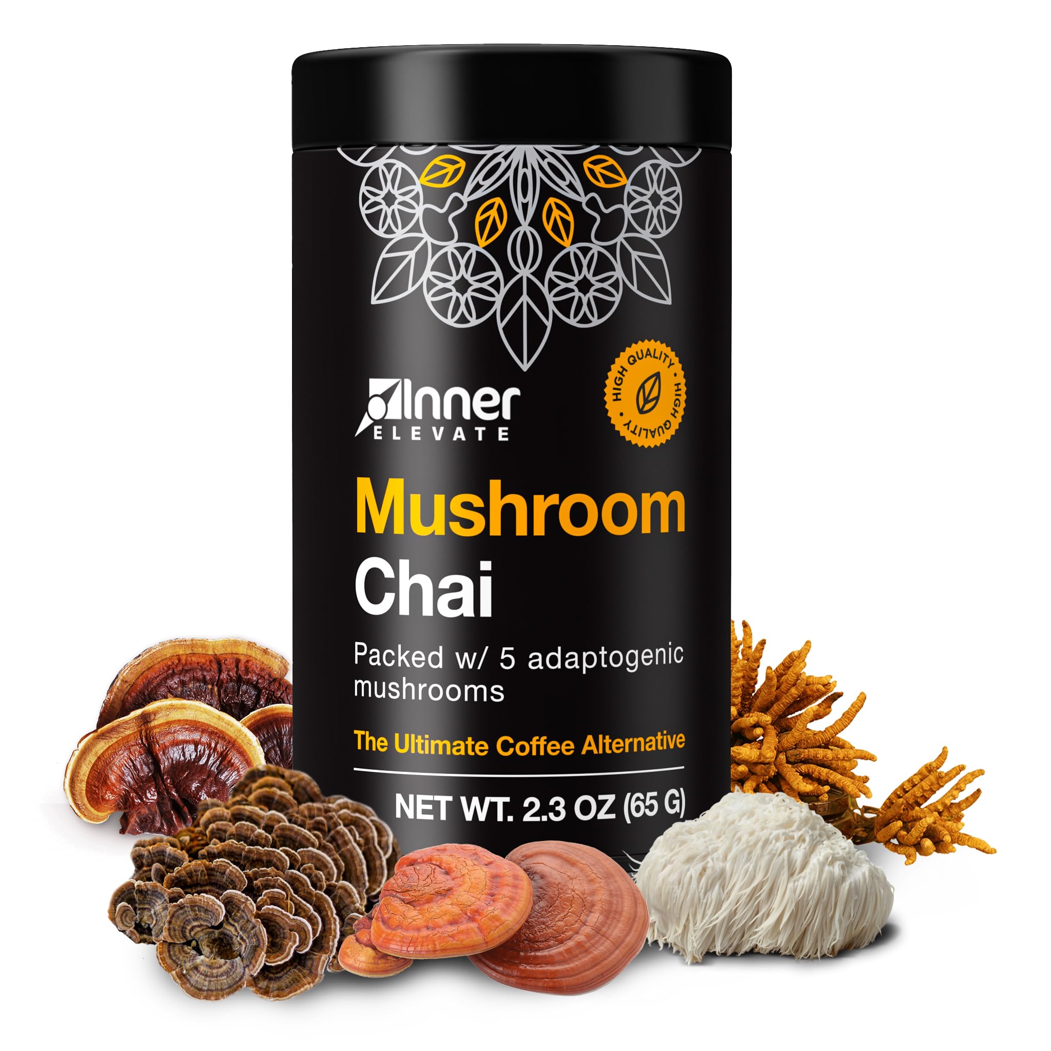Superfood Mushroom Chai - Ultimate Coffee Alternative - Adaptogenic Mushroom Tea Drink with Lion's Mane, Cordyceps, Chaga, Reishi, Turkey Tail (35 Servings)