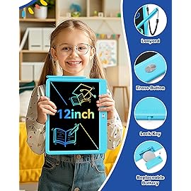 Bravokids 12 Inch LCD Writing Tablet for 3 Year Olds - Electronic Drawing Pad and Doodle Board as Educational Birthday Gifts for Girls and Boys (Blue)