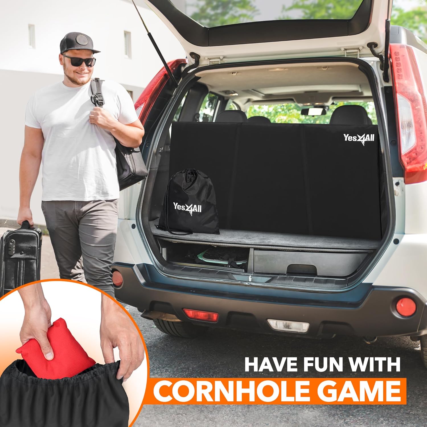 Yes4All Cornhole Board Set, 52.9 lb Tournament-Grade, Impact-Resistant Plywood Surface Cornhole Boards – Includes 1 Carry Bag, 1 Tote Bag, and 8 Double-Sided Bean Bags