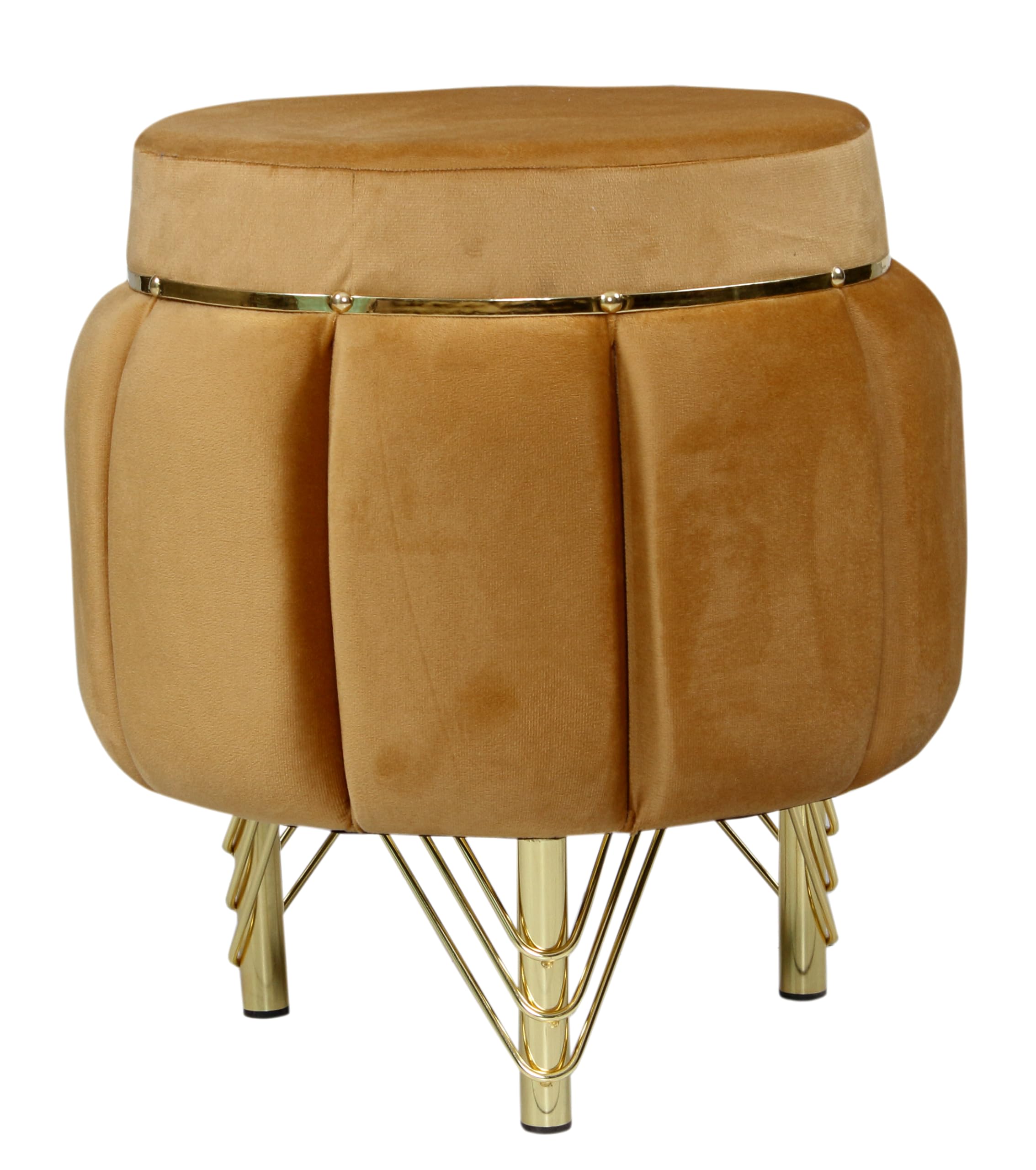 Interiors Spot Ottoman Pouffes Sitting Mudda Puffy Wooden Leg Stool for Living Room Dressing Table Pouf Round Footstool for Home Decor, Holland Velvet, 16x16x18 Inch, Metal, Beige 1