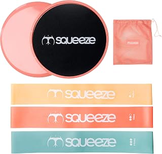 Squeeze Bands Core Sliders and Resistance Bands Set – 3 Booty Bands and 2 Dual Sided Exercise Gliding Discs