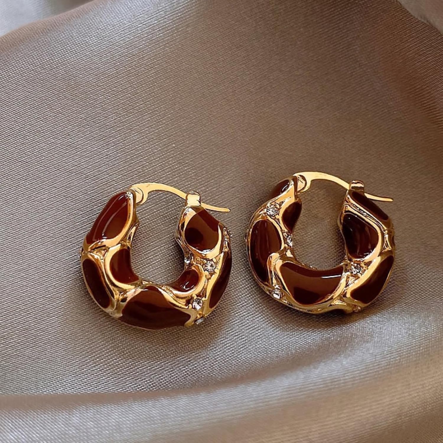 Brown Earrings Jewelry Sets Boho Gold Hoop Earrings for Women Boho Jewelry Accessories Brown Beaded Hoop Earrings Set Outfit Trendy Jewelry Gifts - Image 7