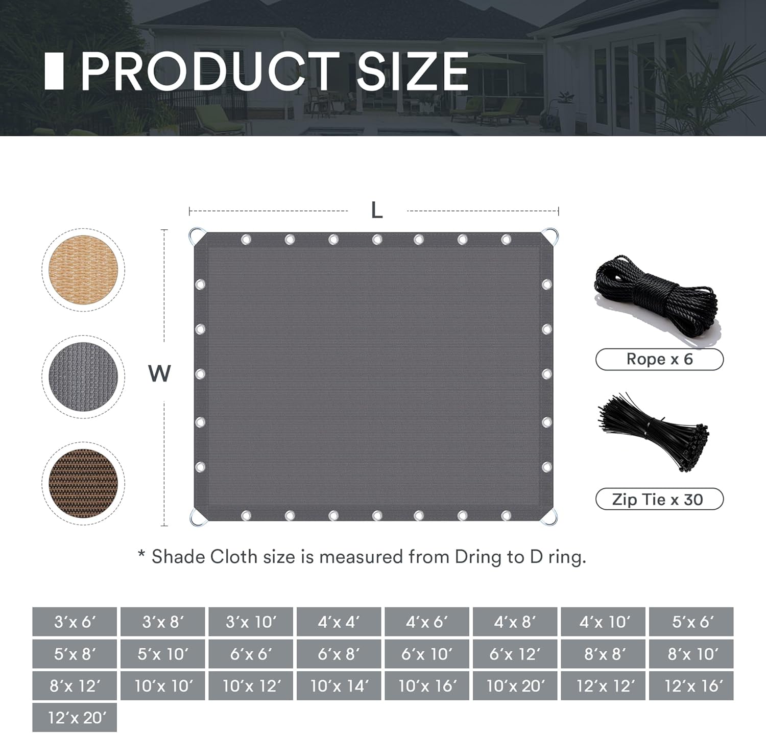 DIFY 3X8 FT Shade Fabric Sun Shade Cloth, Outdoor Shade Cover Privacy Screen with Grommets & D-Ring for Patio Garden Pergola, Grey