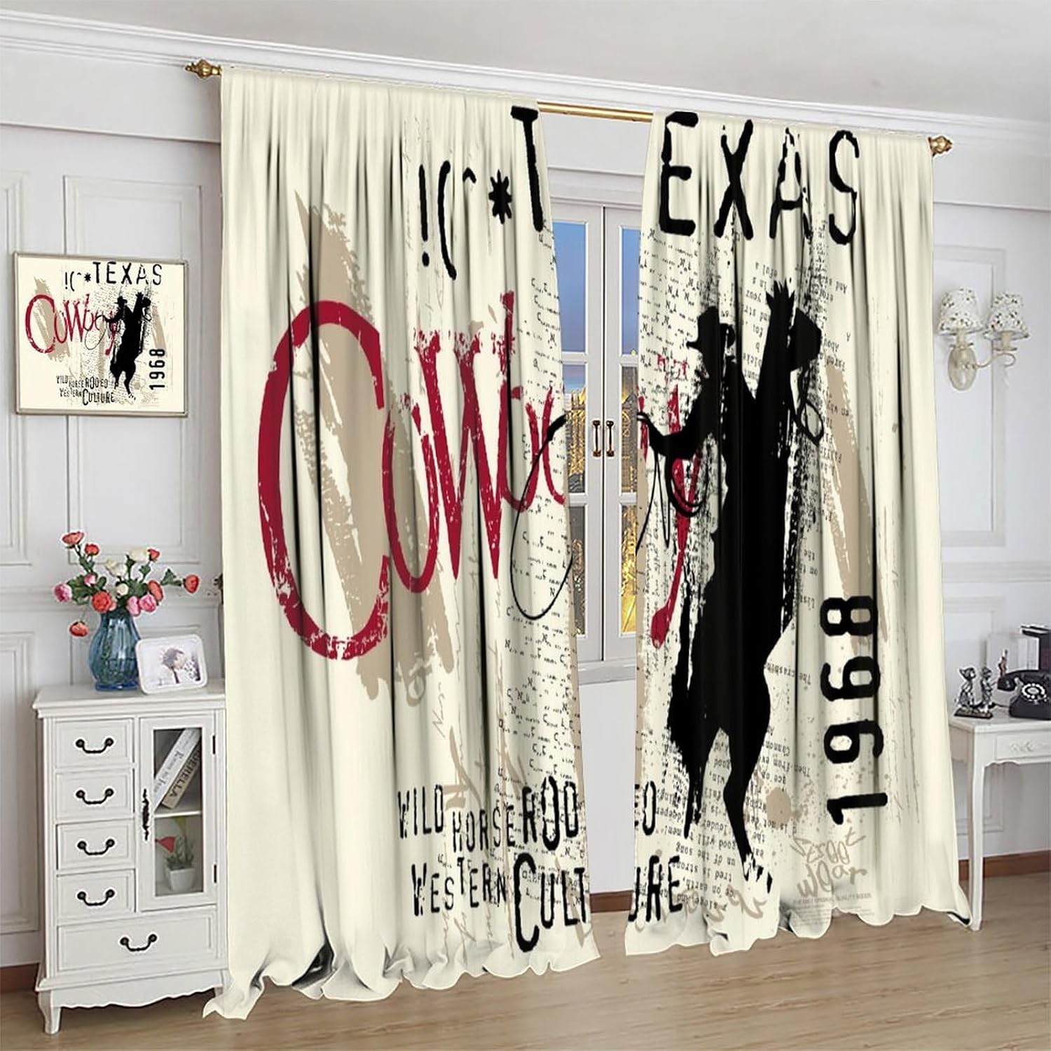 Western Kitchen Curtains Retro Country Wild West Desert Cowboy Mountain Blackout Rod Pocket Window Drapes for Bedroom Living Room Cafe Set 2 Panels,42x63 Inches