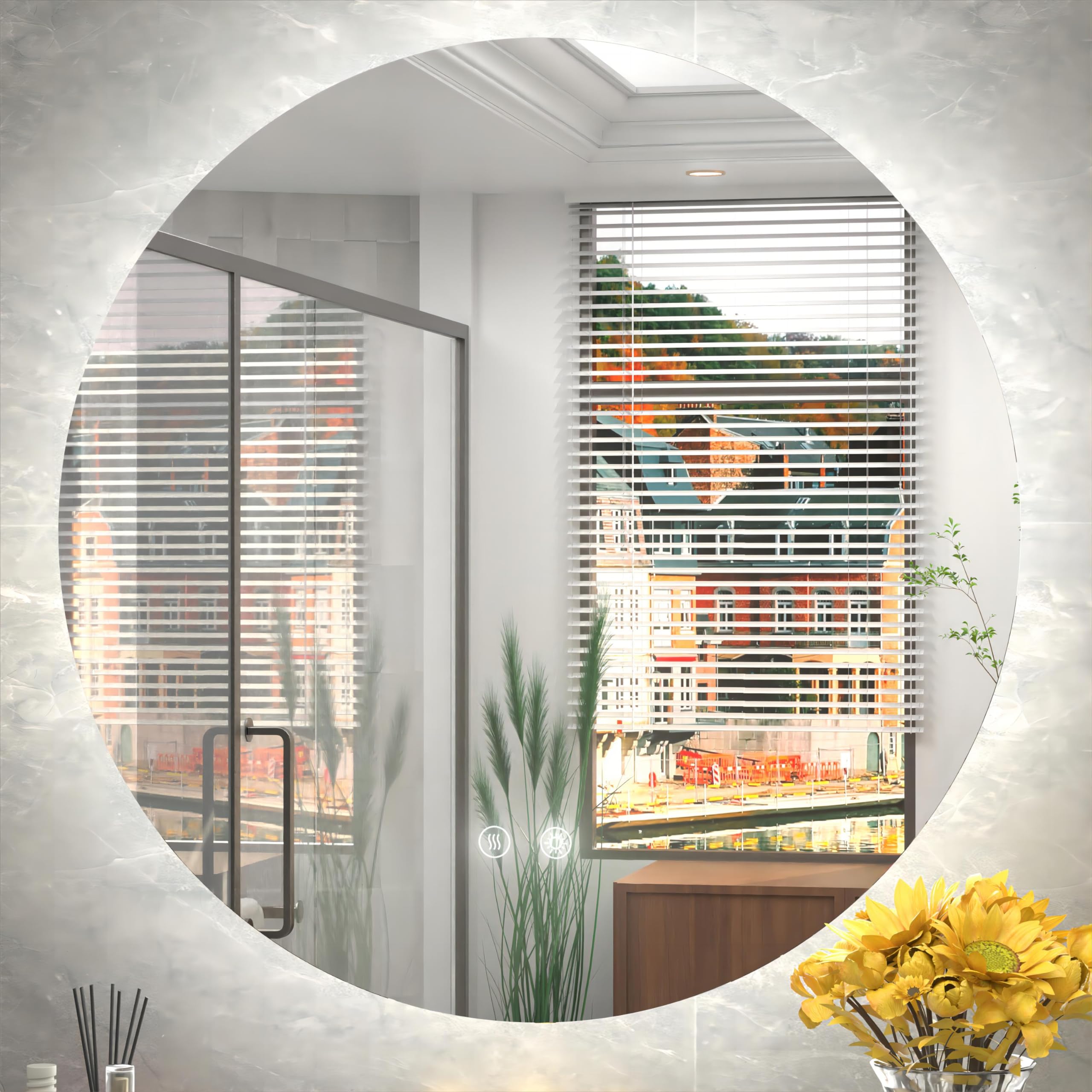 36 Inch Backlit Round LED Mirror, Circle Bathroom Vanity Mirror with Lights, Anti Fog&Dimmable&Touch Switch&CRI 90+ Wall Mounted Round Lighted Makeup Mirror for House Decoration