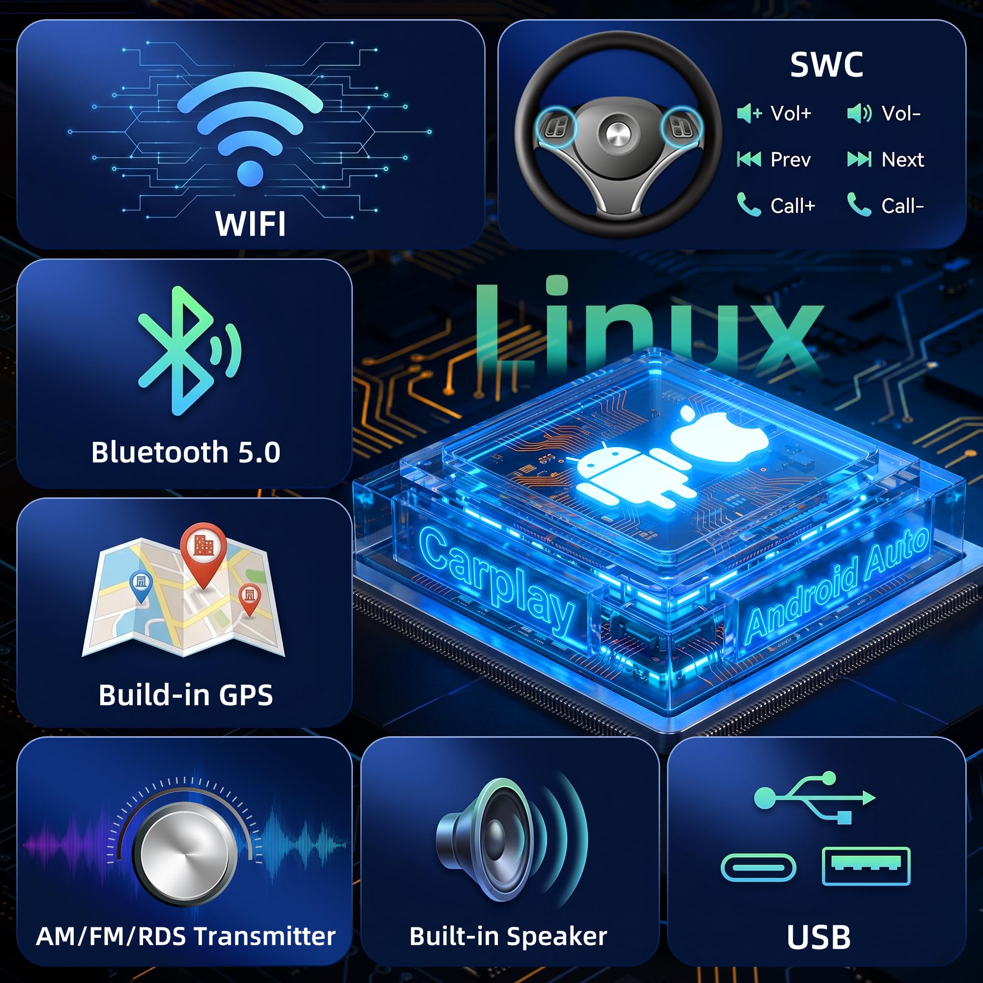 Smooth 7 inch Linux Car Radio for Golf 6 5 VW Passat Jetta Caddy Polo CC Tiguan EOS T5 Skoda, 2GB RAM Wireless Carplay/Android Auto, Instant Boot, HD Touchscreen with Bluetooth 5.0 & DSP Sound