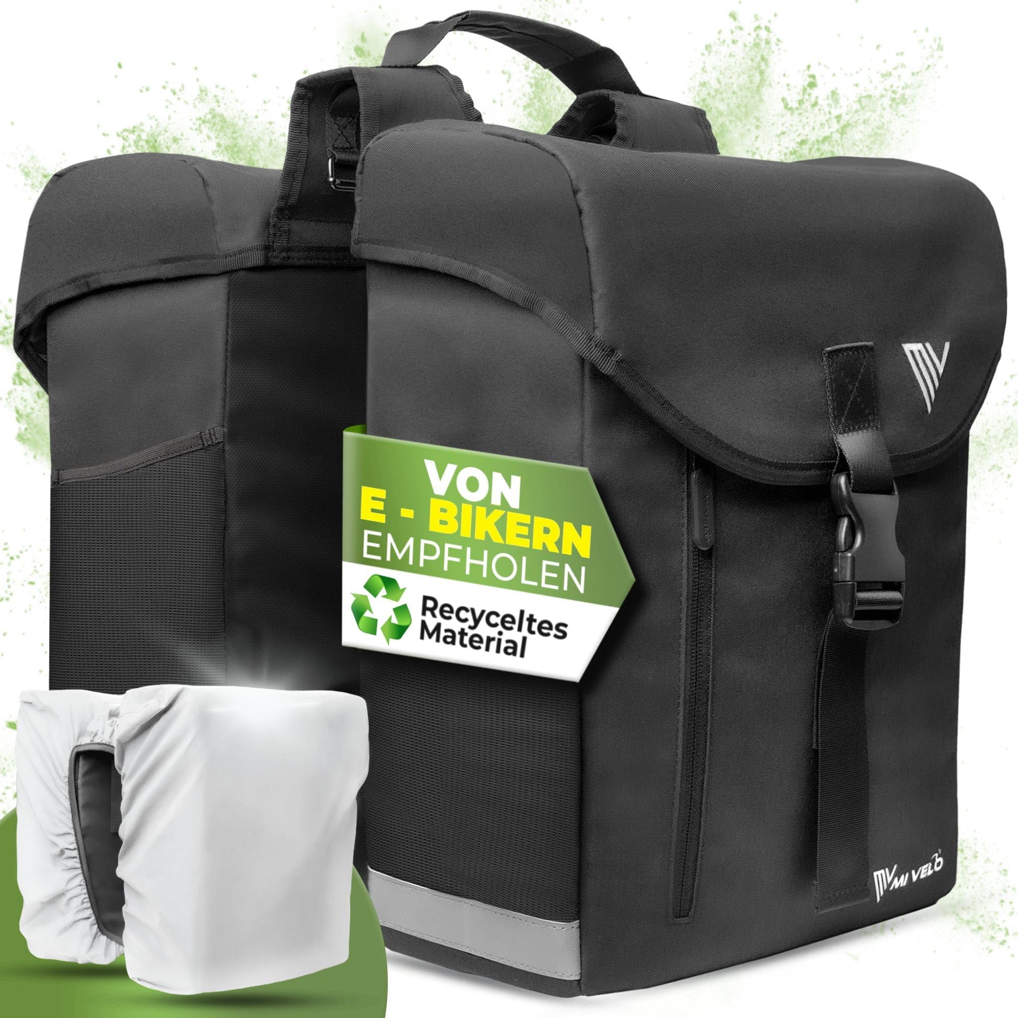 Sacoche Vélo Double MIVELO 36L – Matière Recyclée, étanche, Réflecteurs, Compatible MIK/Racktime