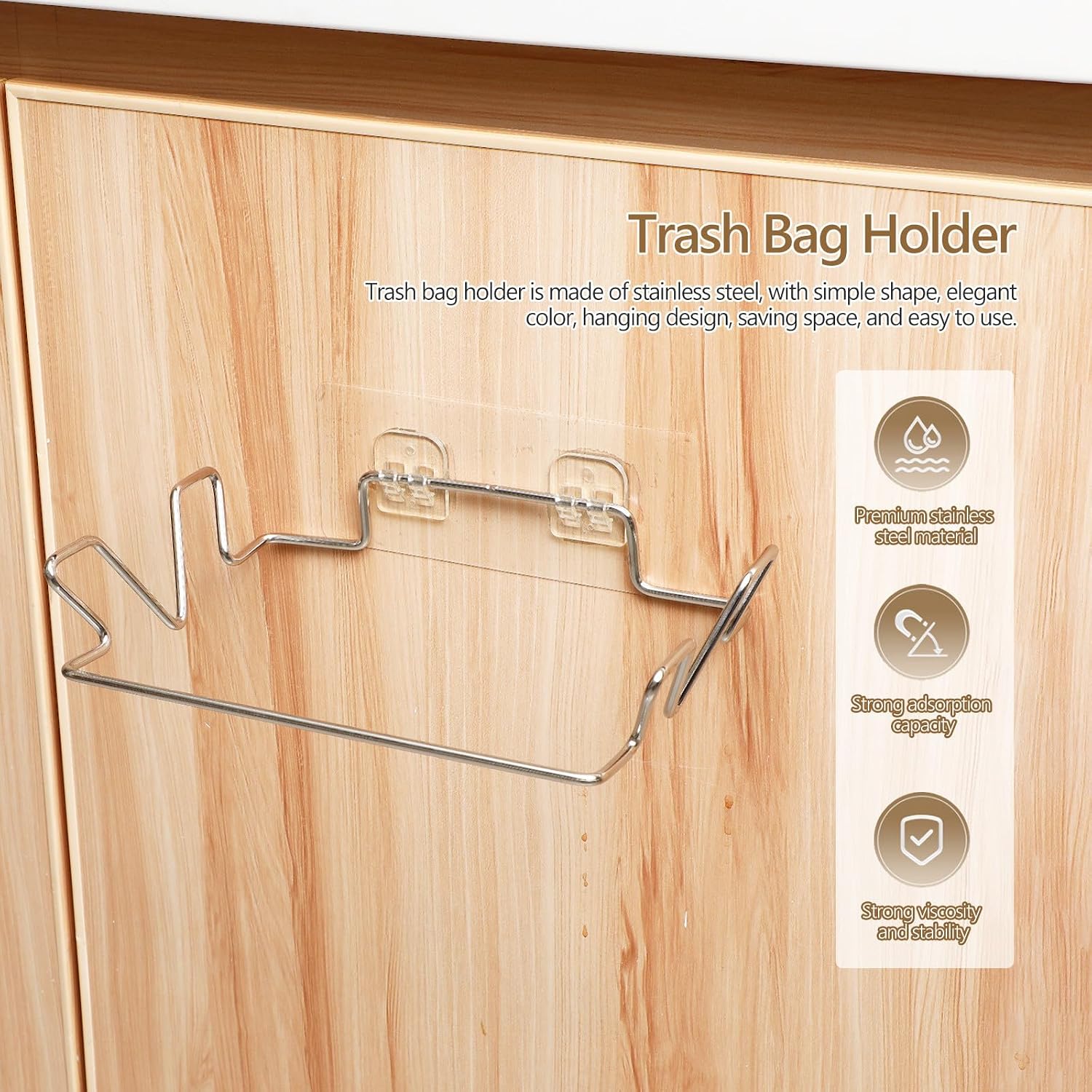 Trash Bag Holder Big Opening for Cabinet Doors, Stainless Steel