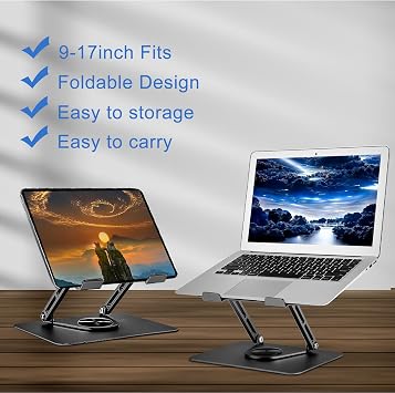 Masa için Dizüstü Bilgisayar Standı Ayarlanabilir Yükseklik, Dizüstü Bilgisayar için Alüminyum Alaşımlı Döner Bilgisayar Standı, 360° Dönebilen Tabanlı Macbook Standı, Masa için Ergonomik Dizüstü