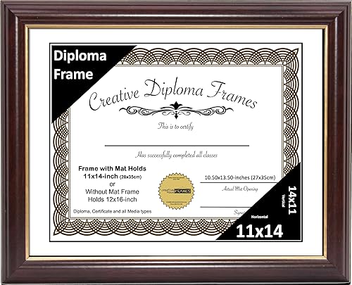 Vista 79 de Creative Picture Frames Marco de diploma de borde dorado caoba de 12 x 16 pulgadas con vidrio negro y colgadores de pared instalados, marco