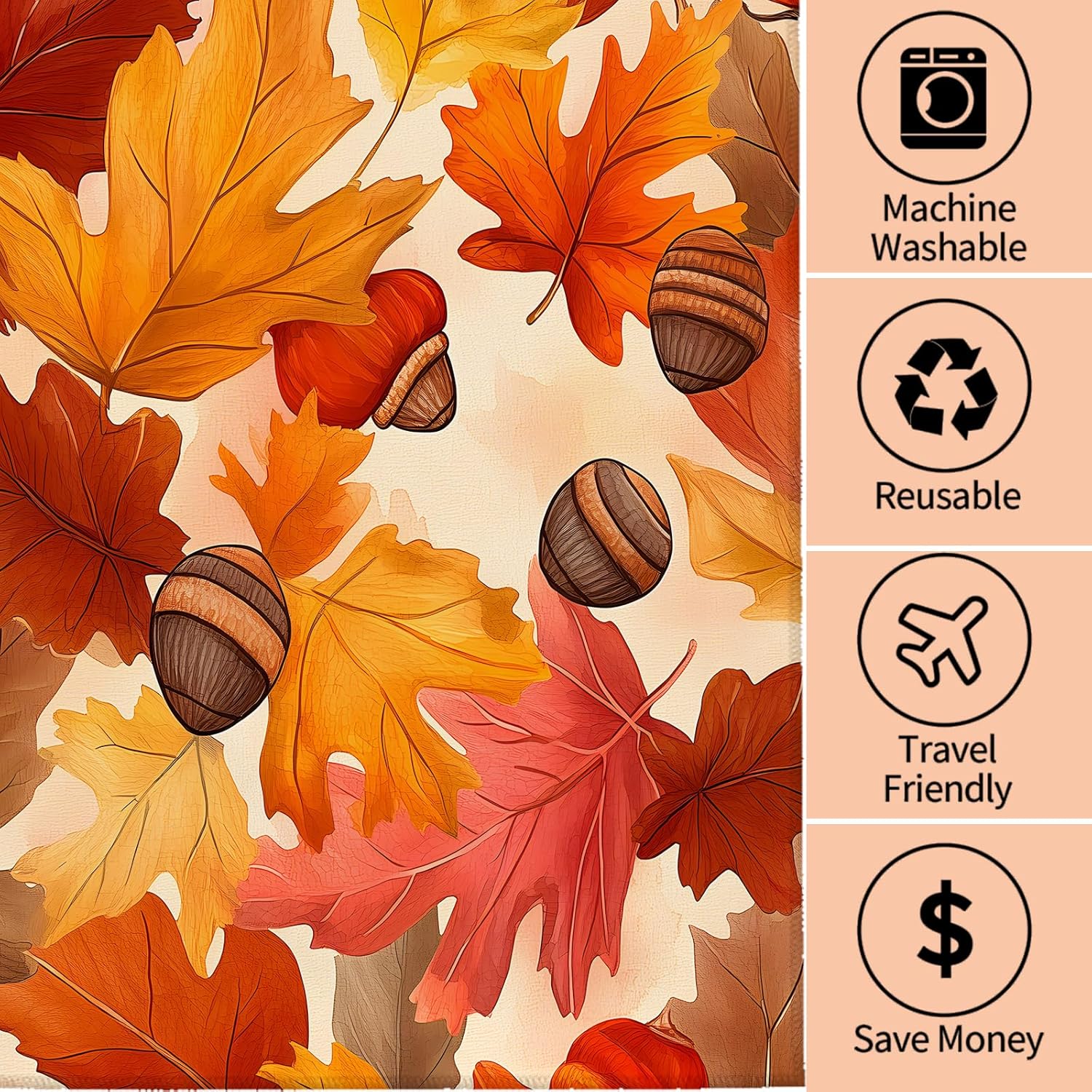 Autumn Leaves Hand Towels - 2 Pack, 14.5" X 28",Soft Microfiber Polyester Festive Towel Set with Colorful Fall Leaf and Acorns Pattern,for Bathroom Kitchen Spa Hotel Decor Gifts - Image 3