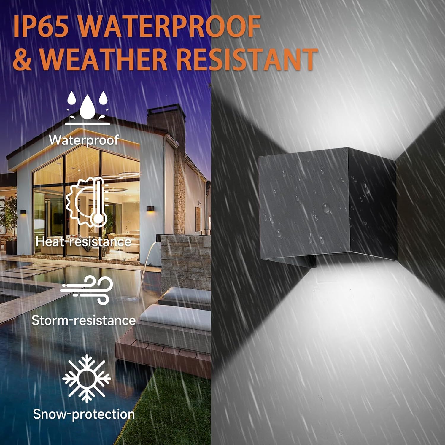 4 Pack LED Outdoor Wall Sconces Exterior/Interior,Modern Black Square Aluminum Wall Light Fixture Set,Variable Beam IP65 Waterproof Lights.15W 3-Color-Changeable Up and Down Outdoor Lighting Fixtures.