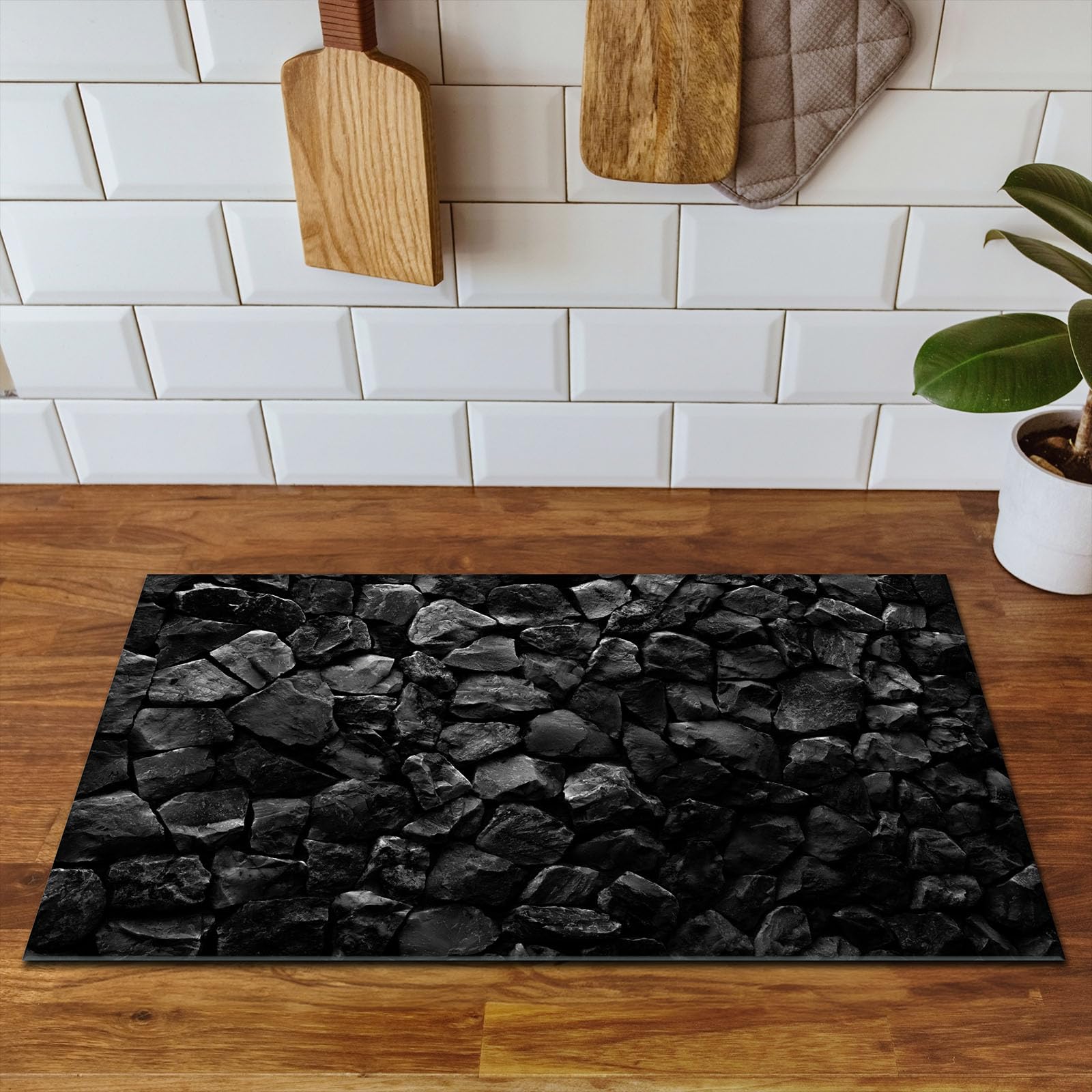 Mata ochronna na płytę indukcyjną 80x52 cm - Mata winylowa zwijana na blat - Mata dekoracyjna na kuchenkę - czarny - kamień