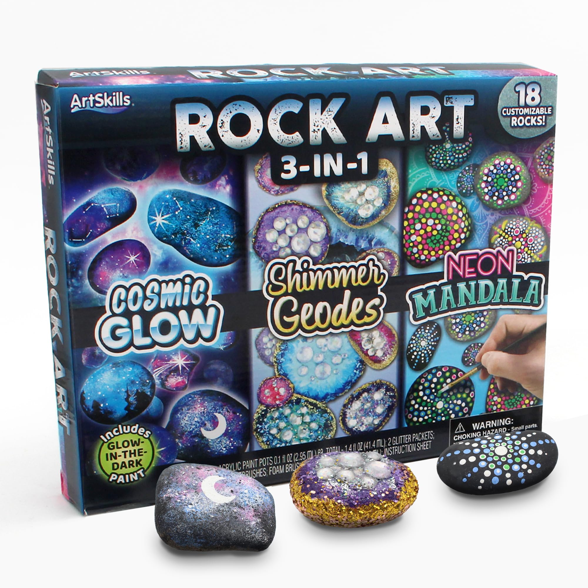 ArtSkillsRock Painting Kit with Geode, Mandala & Glow in The Dark Rock Painting, Arts and Crafts for Kids