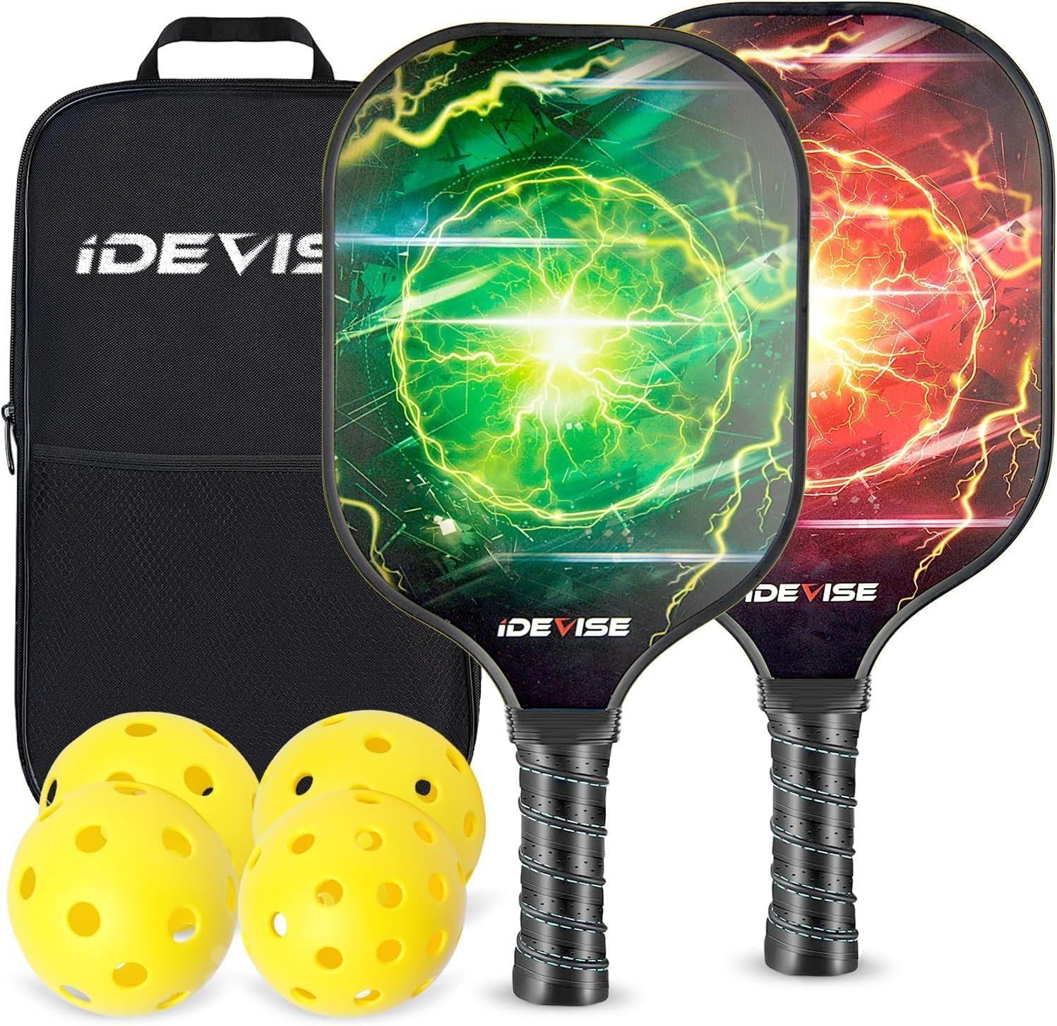 Pickleball Paddles Set of 2 - USAPA Approved Fiberglass Surface - Pickle Ball Rackets 2 Pack - Pickle Ball Set with 2 Rackets, 4 Pickle Balls, 1 Pickleball Bag - Great for Men, Women, Kids or Adult