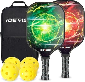 Pickleball Paddles Set of 2 - USAPA Approved Fiberglass Surface - Pickle Ball Rackets 2 Pack - Pickle Ball Set with 2 Rackets, 4 Pickle Balls, 1 Pickleball Bag - Great for Men, Women, Kids or Adult