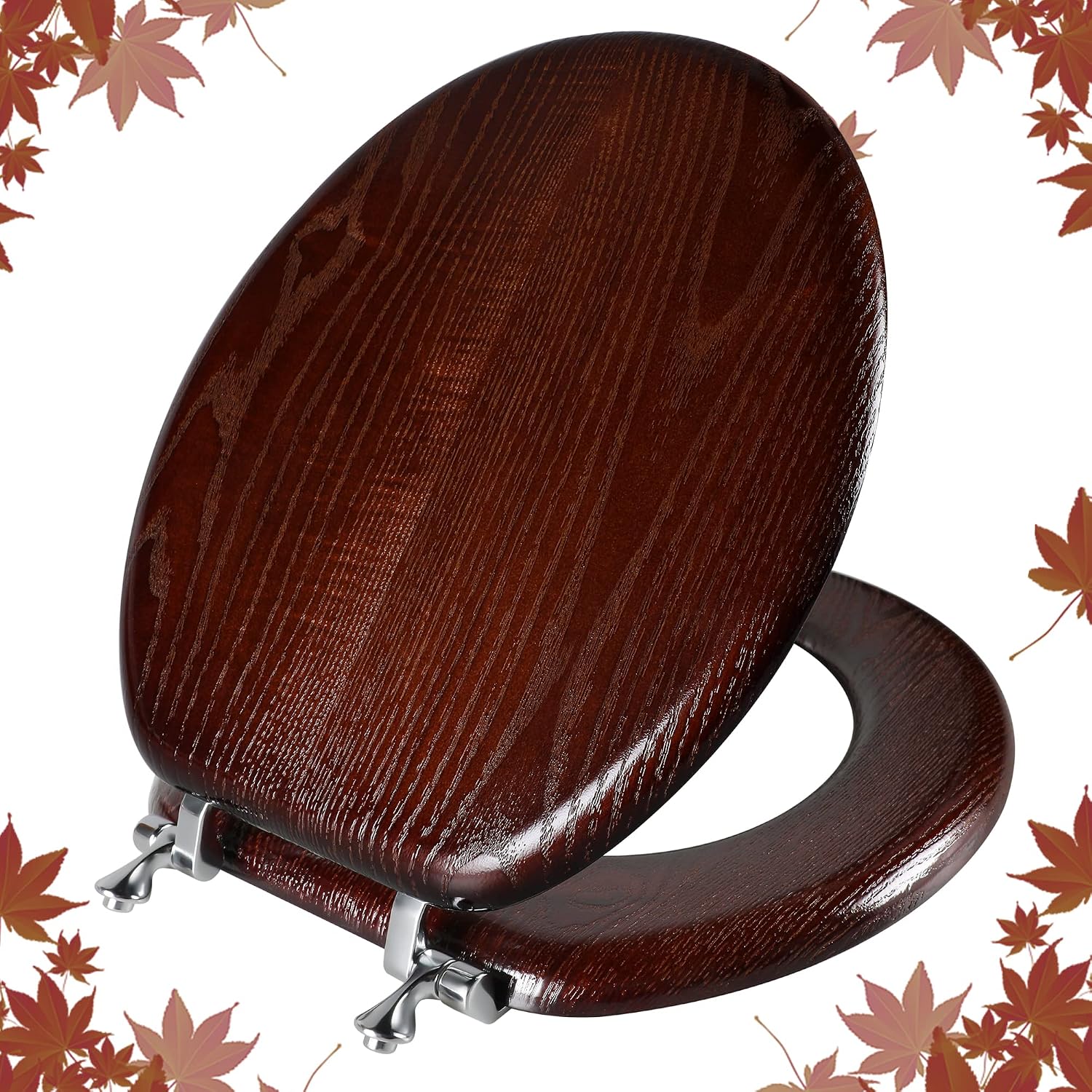 Round Toilet Seat Natural Wood Toilet Seat with Zinc Alloy Hinges, Easy to Install also Easy to Clean, Anti-pinch Wooden Toilet Seat by Angol Shiold (Round, Dark Walnut)