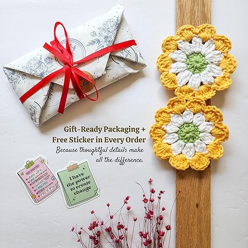 Miniatura 7 de Posavasos de algodón para automóvil, 2 unidades, lindos accesorios de automóvil para mujeres, posavasos para portavasos (margarita dorada)