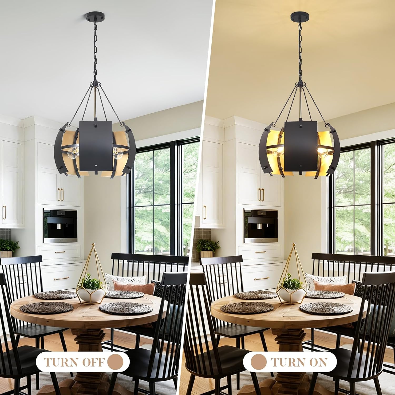 19.1" Black and Gold Chandeliers for Dining Room，5-Light Modern Industrial Light Fixture,Adjustable Hanging Drum Chandelier for Kitchen Island Hallway Entryway Foyer