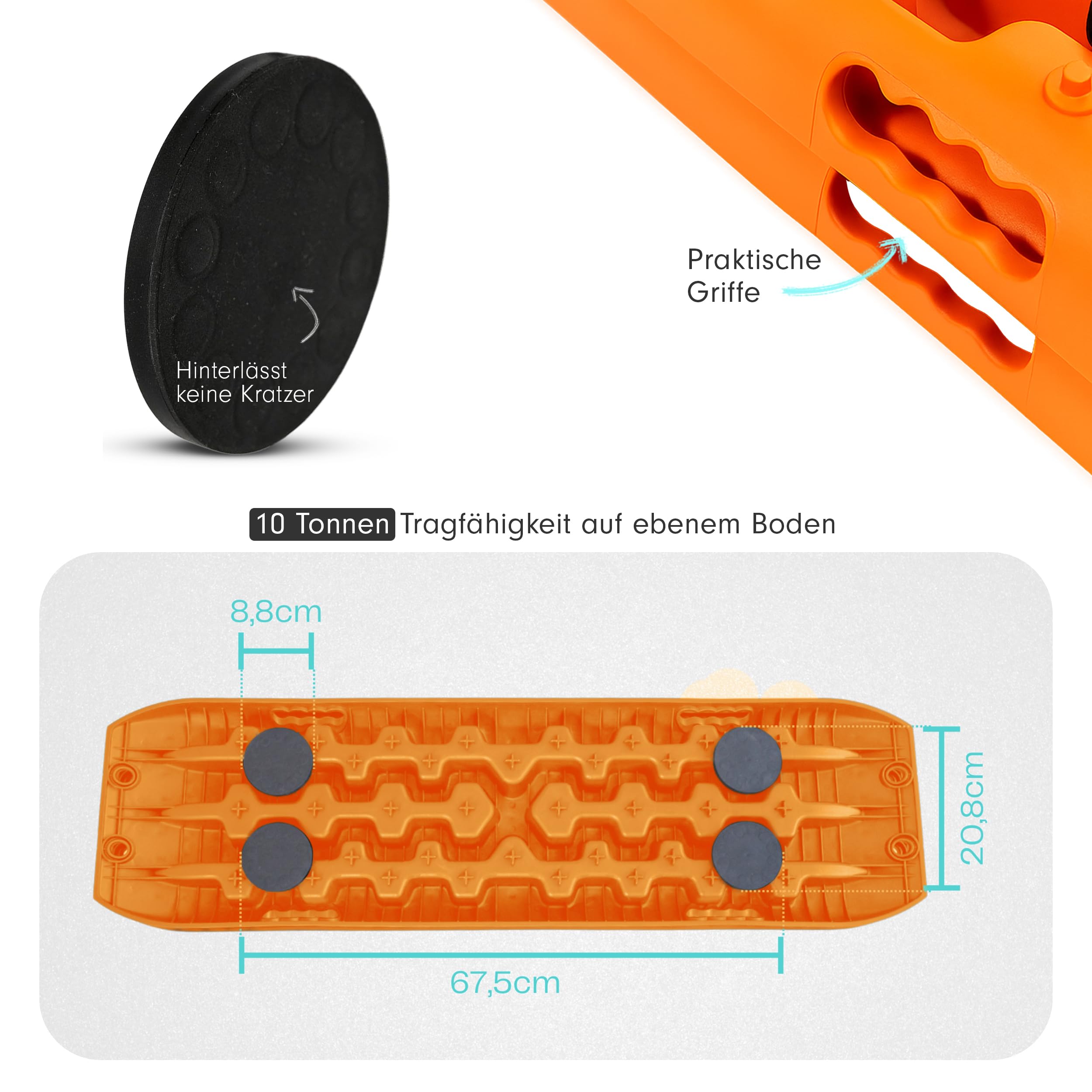 Campnetic Sandboards mit magnetischer Halterung - Orange | Sandbleche ohne bohren, starke Magnethalterung, Einfaches Anbringen, 4x 56kg Haftkraft, Offroad Zubehör, Anfahrhilfe Schnee