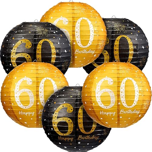 6 piezas de decoración de fiesta de cumpleaños, faroles de papel colgantes color negro dorado brillante fiesta de aniversario decoración de