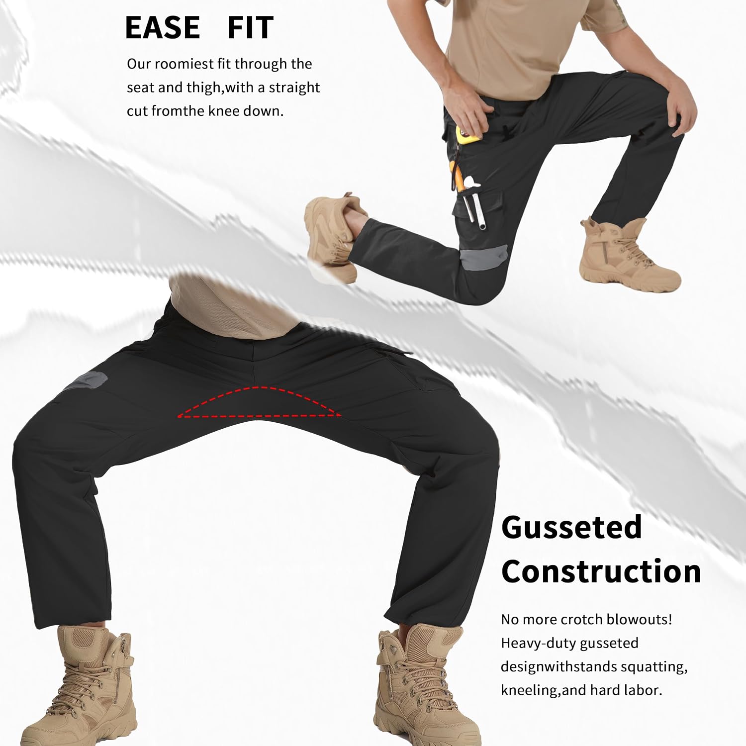 Men's Work Pants for Men Hiking Cargo Pants Lightweight Stretch Tactical Travel Trousers with Pockets