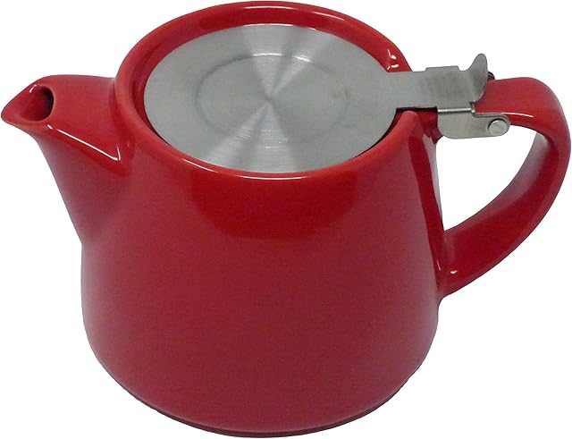 Stackable Stump Ceramic Stump Teapot (Loose Leaf Tea / Teabag) 18oz/532ml with Fine Mesh Stainless Steel Infuser (Red)