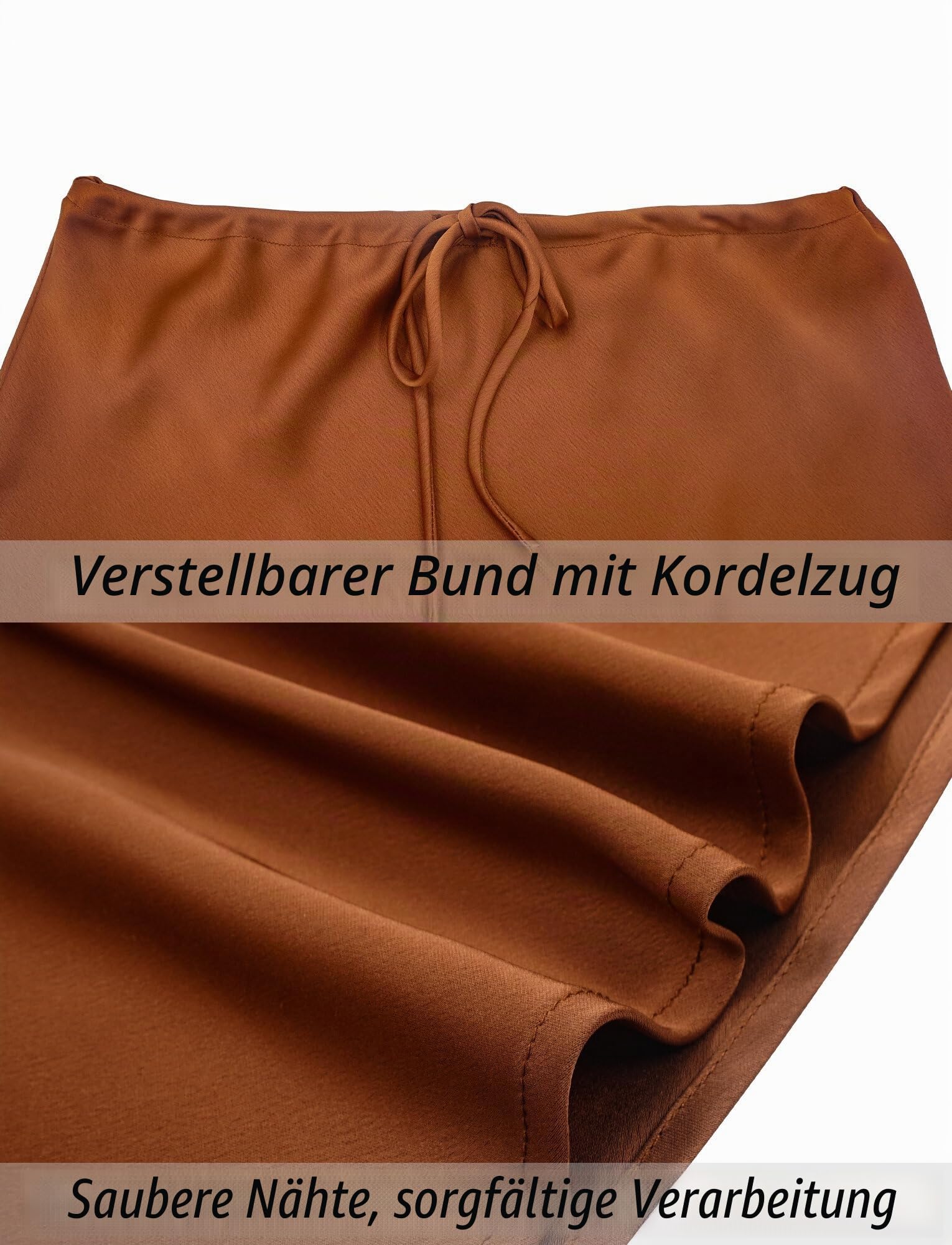 FEOYA Damen Satin Rock Lang Elegant Sommer A Line Maxirock Hohe Taille Büro Casual Midirock mit Kordelzug