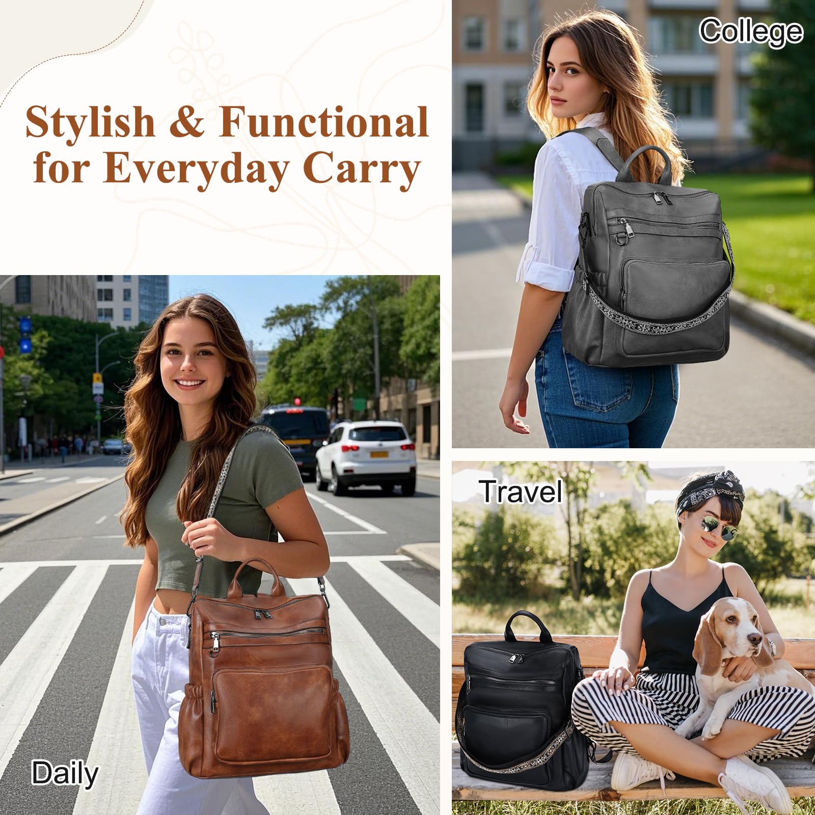 Mochila Mujer de Cuero PU Mochila Pequeña Mujer con Convertible en 2 Formas de Llevar Mochila Mujer Casual para Diario
