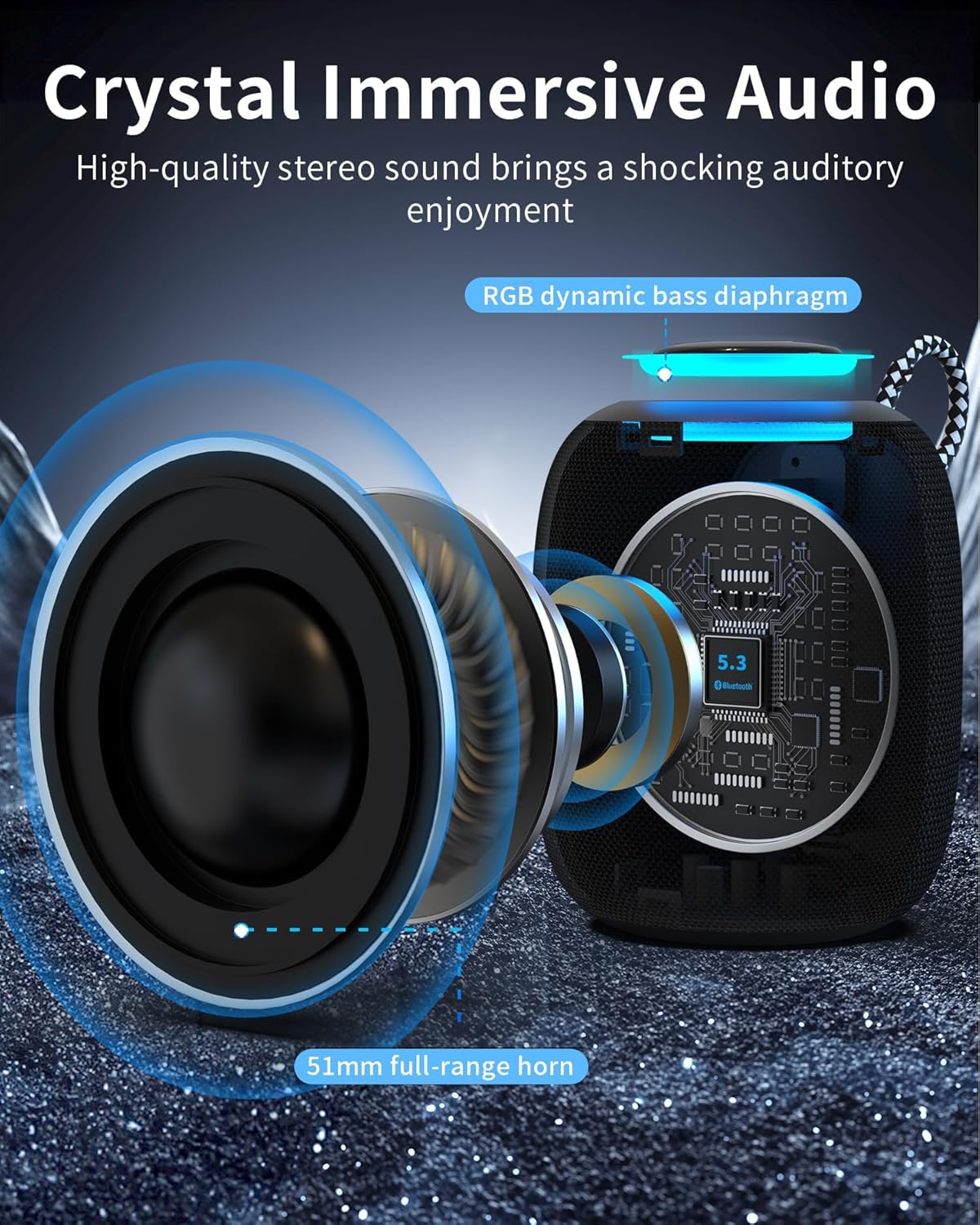 Oraolo Bluetooth Speaker, IPX7 Waterproof Portable Bluetooth Speaker with 15W Immersive Audio, 30H Playtime, LED Light, Bluetooth 5.3, Support TWS, Wireless Speakers for Outdoor Camping Home