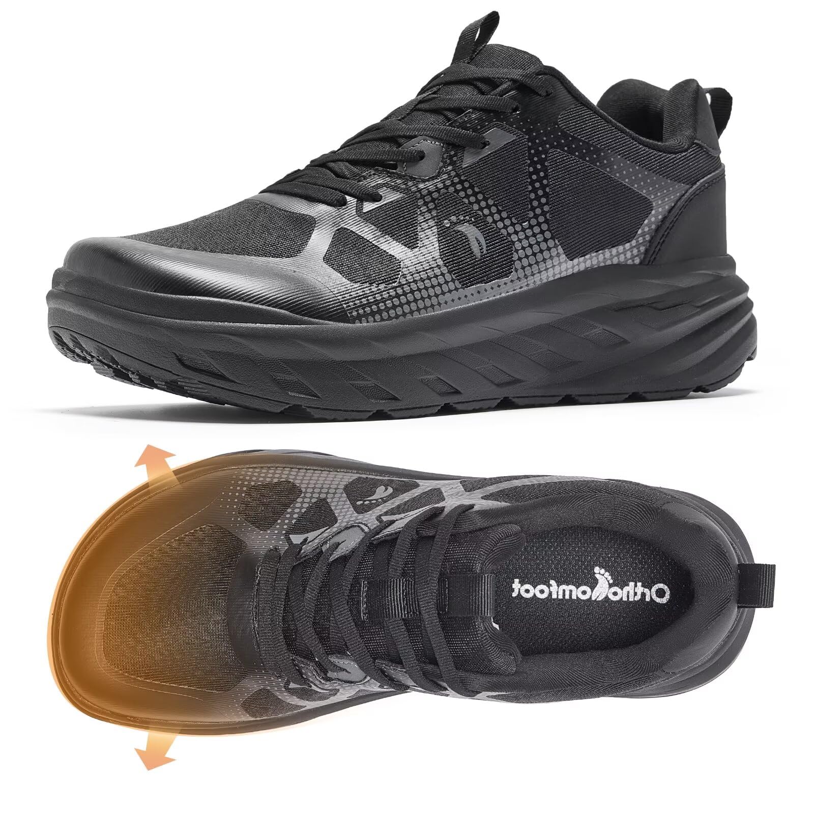 Men's Orthopedic Diabetic Wide Walking Shoes: Orthotic Plantar Fasciitis Neuropathy Arch Support Wide Toe Box Walking Shoes, Edema Outdoor Adjustable Casual Travel Comfort Sneakers Black Size 12