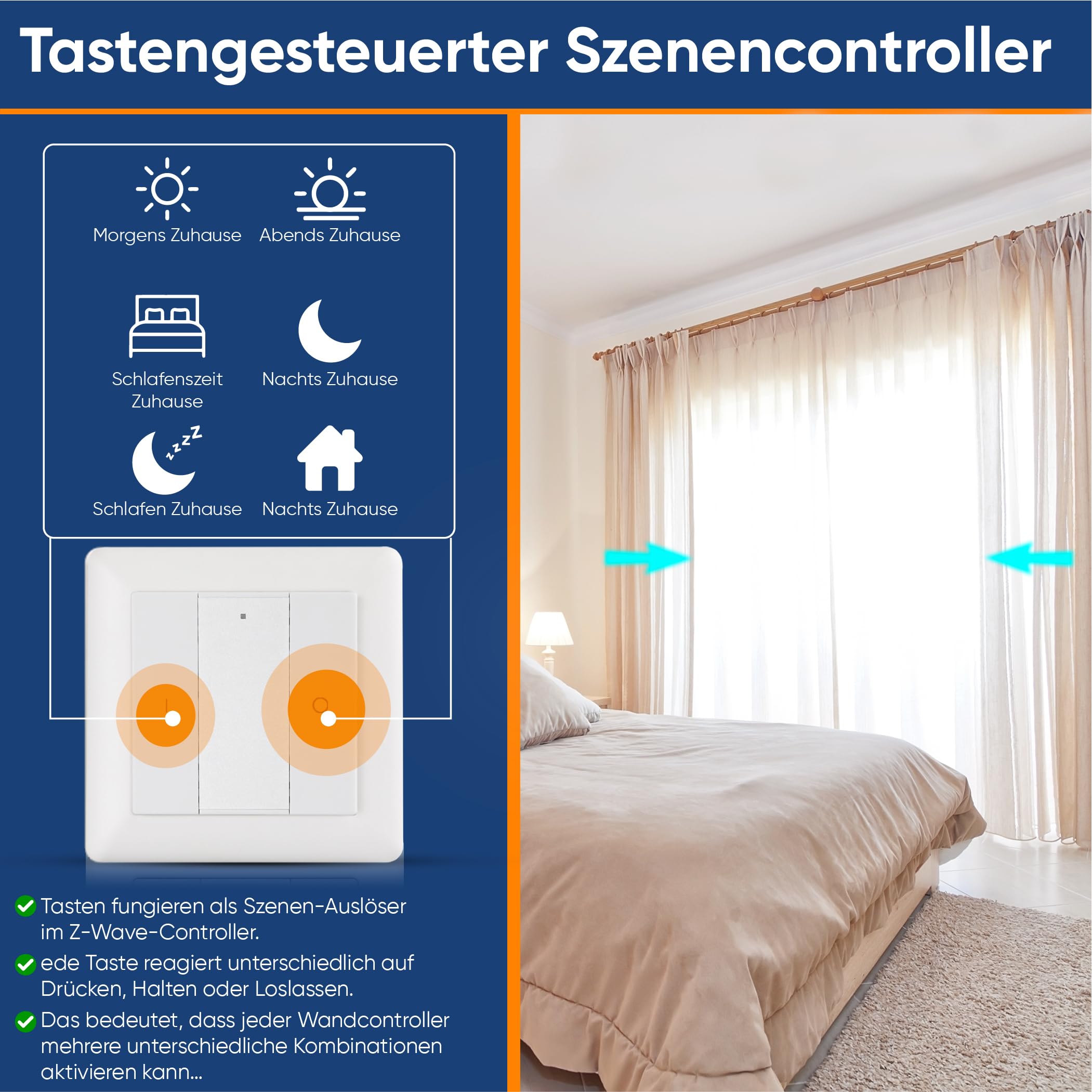 Vesternet Z-Wave 2-Tasten-Smart-Wandcontroller | Lösen Sie bis zu 6 Szenen in Ihrem Smart Home Hub aus | Kompatibel mit Home Assistant, SmartThings und Hubitat