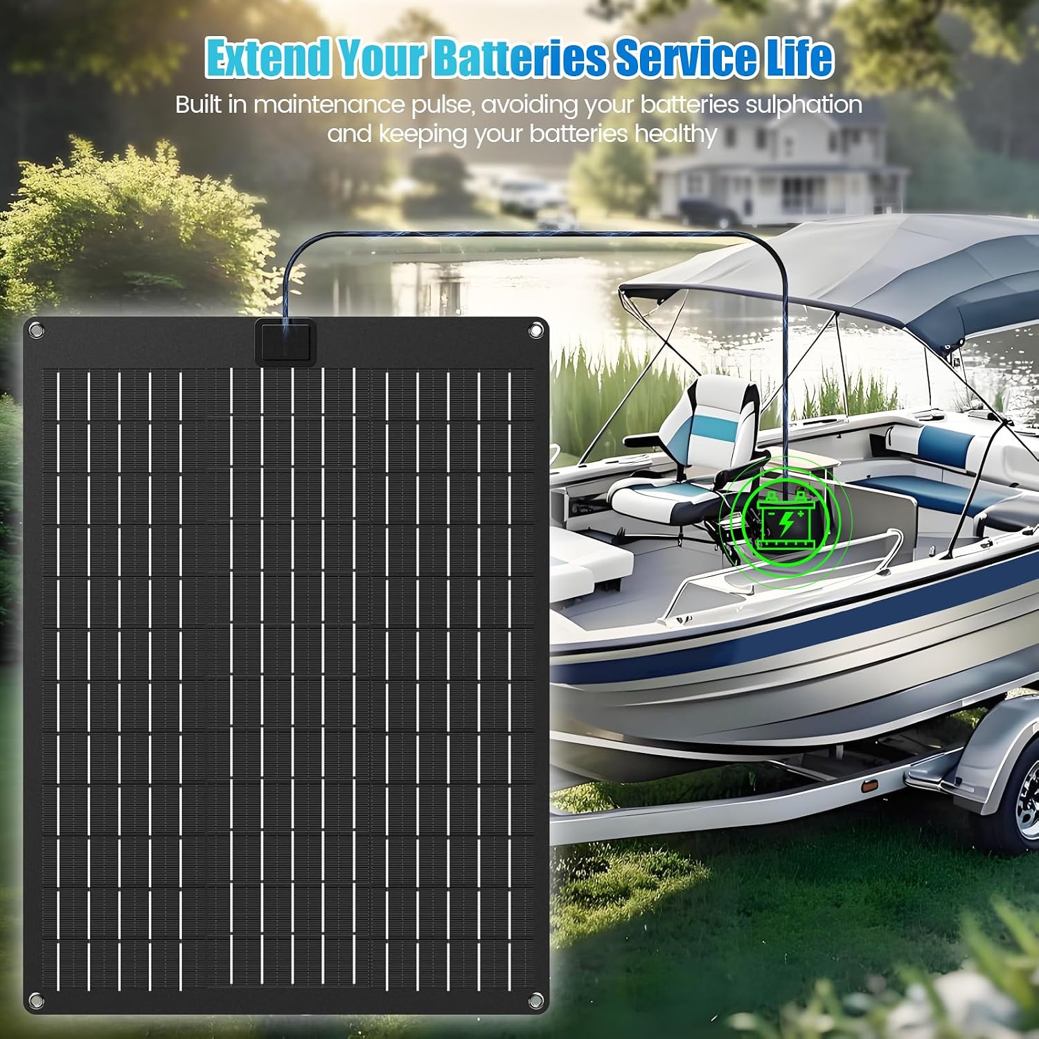 20W Solar Battery Charger Maintainer w/ Wireless Remote Monitor, Maintenance Pulse & MPPT Charge Controller, Real-Time Voltage & Temperature Monitoring for 12V Lead-Acid Batteries, HSCM-03