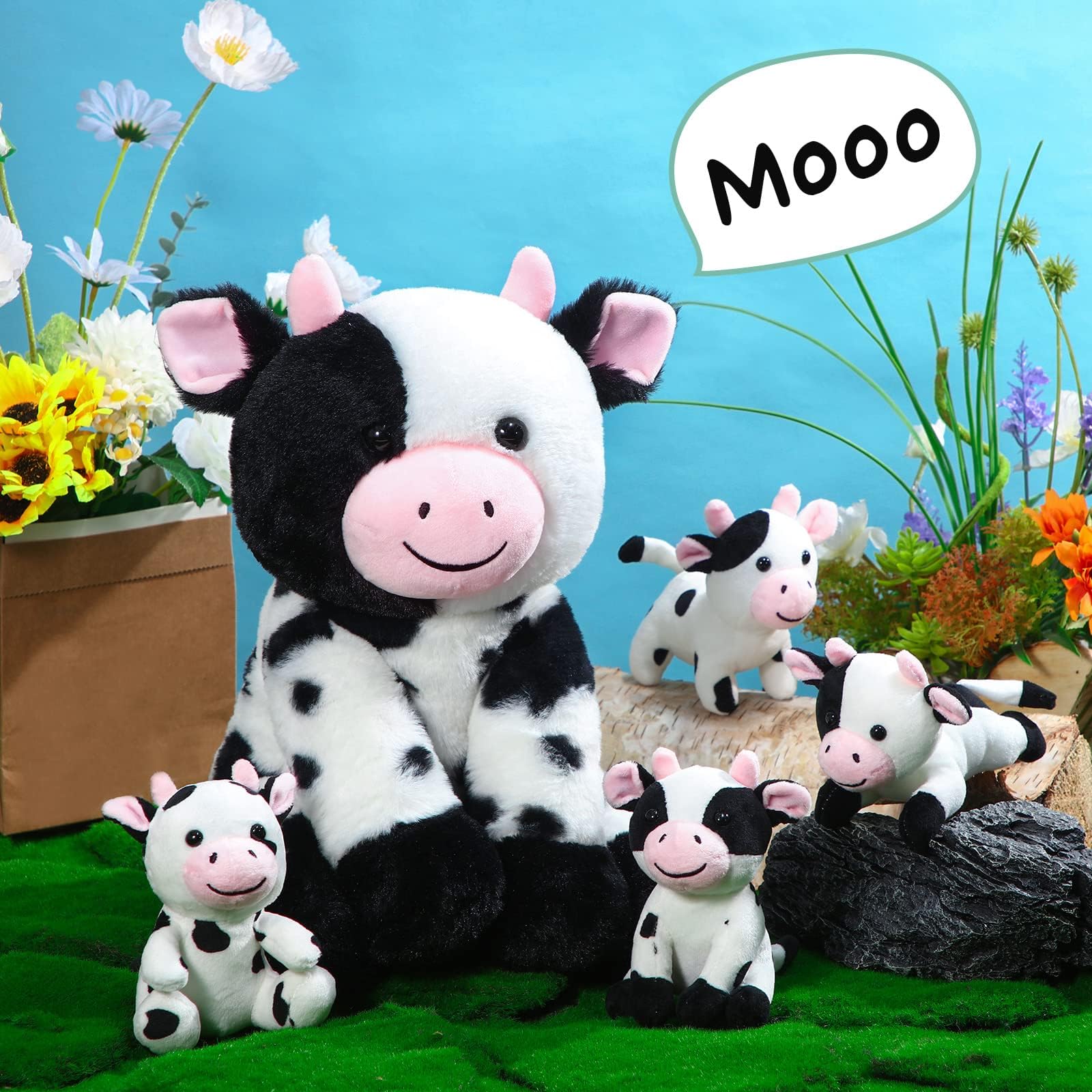 Chalyna 5 Pcs Cow Plush Animals Set 13.78 Inch Mommy Cow Stuffed Animal with 4 Baby Cute Calf in Her Tummy Mommy and Small Plush for Baby Shower Boys Girls(Cute) - Image 4