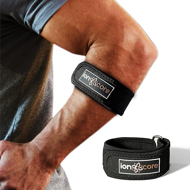Ionocore® Tennis Elbow Support Strap - Golfers Arm Brace with Targeted Compression Pad & Fully Adjustable Clasp - Joint & Forearm Support Band to Aid Home Workouts & Exercise (1)